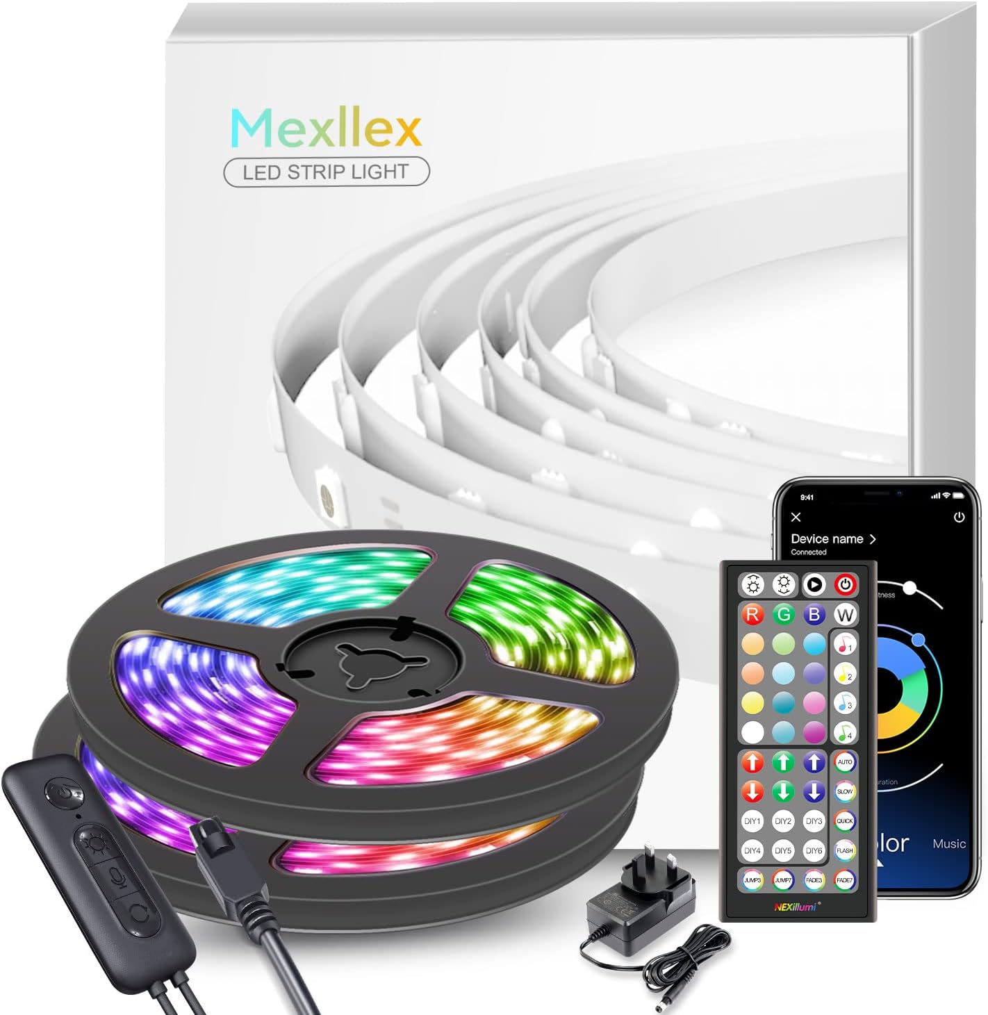Led Strip Light 15M, Mexllex 15M Led Lights with Bluetooth APP and 44 Keys Remote,Music Sync