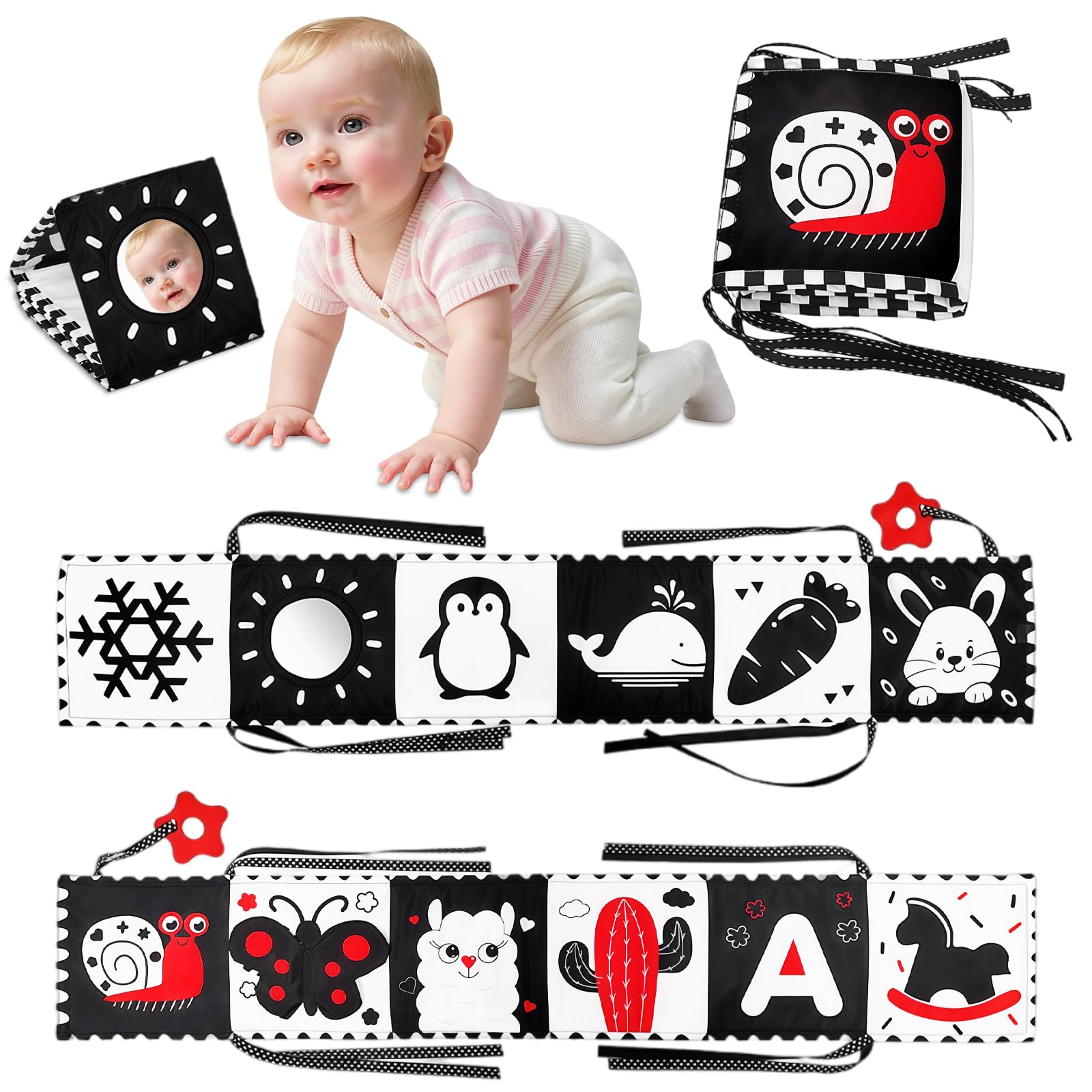 HAGOT Baby Black and White High Contrast Cloth Book, Soft Baby Book