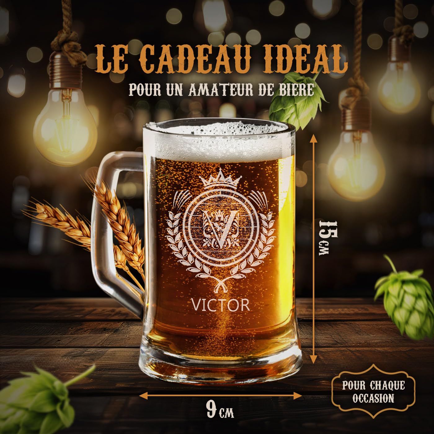 Chope à Bière Personnalisable 400 Ml En Verre - Cadeau Original Pour Homme, Anniversaire, Mariage