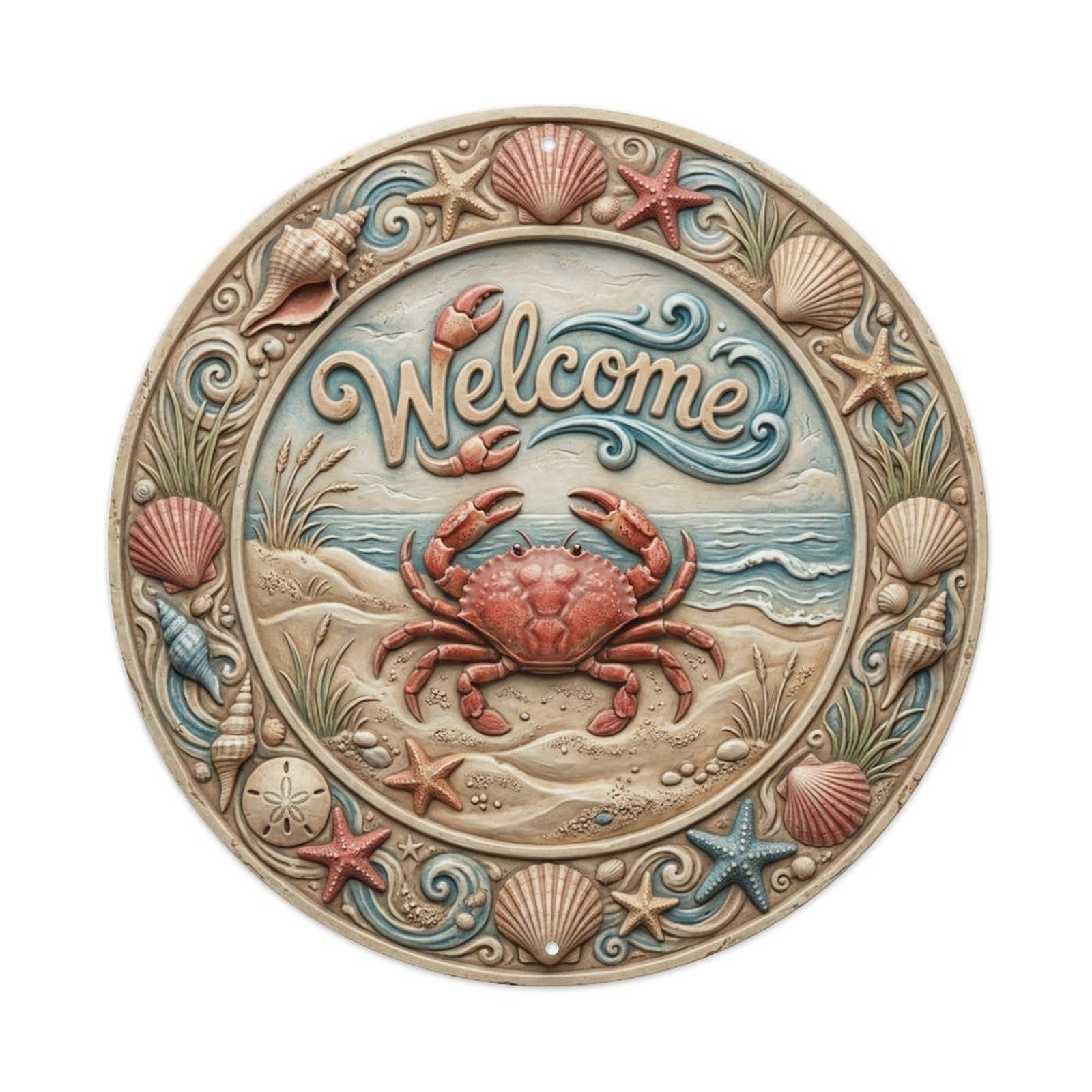 Tgrcjimh Style Metal Tin Sign Crab Beach Welcome Sandy Shores