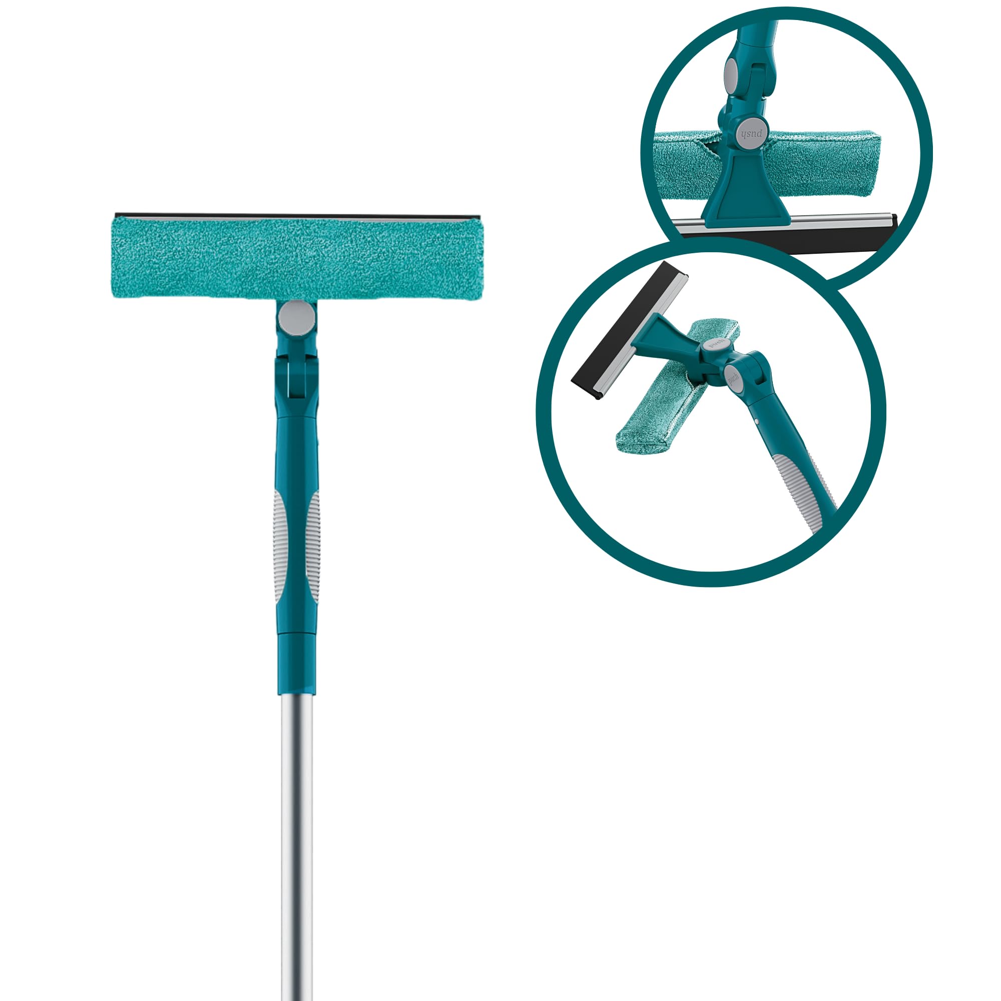 Limpa Vidros Microfibra, Cabo Extensível, Base 360º, Refil Lavável