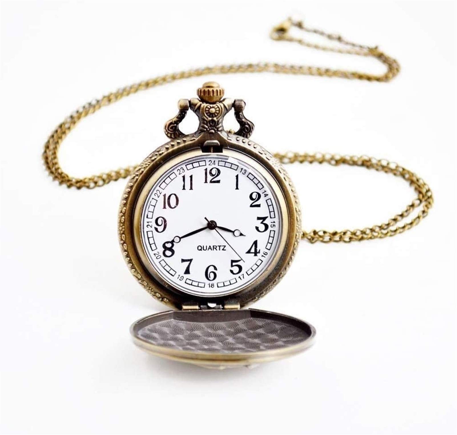 Orologio da Tasca al Quarzo per Uomo con quadrante Bianco e Catena d'oro