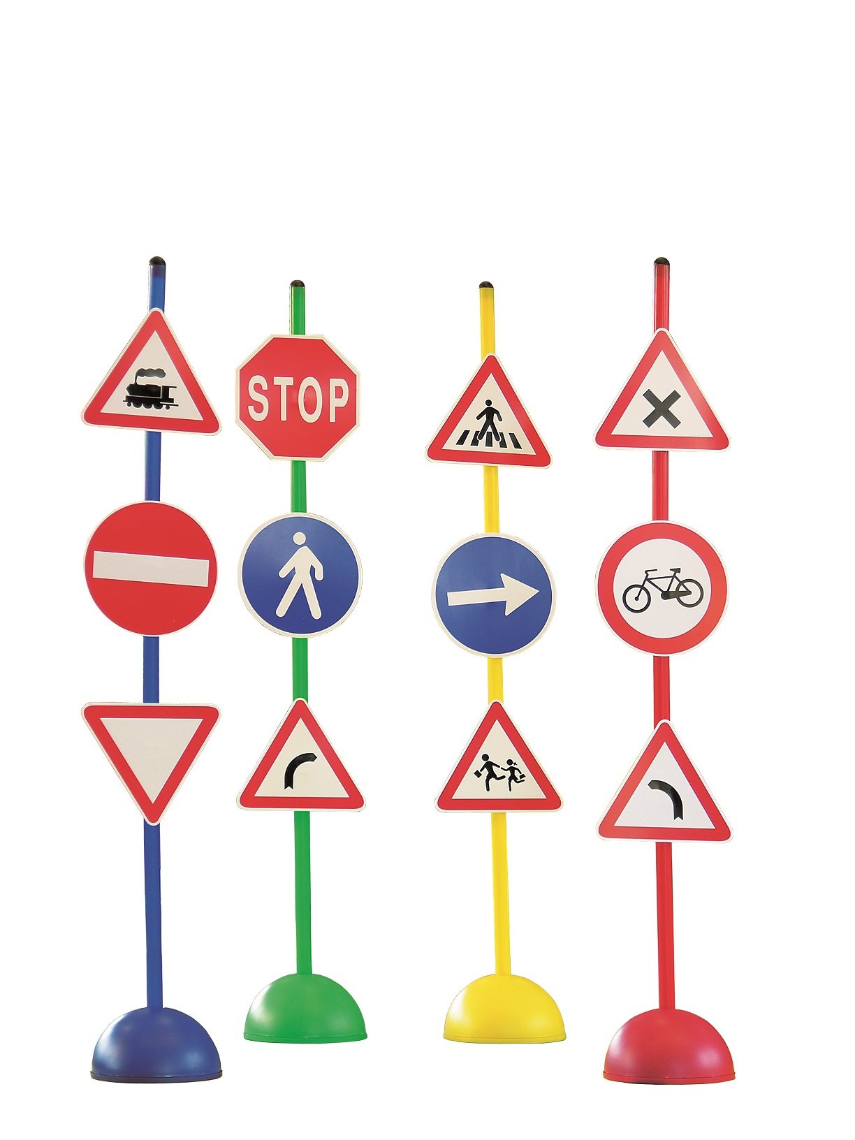 Set di 12 Segnali Stradali Educativi con Base d’Appoggio, in Plastica Durevole, Multicolore, Modello A 033, Ideali per Apprendimento della Sicurezza Stradale, per Bambini, Uso Interno ed Esterno