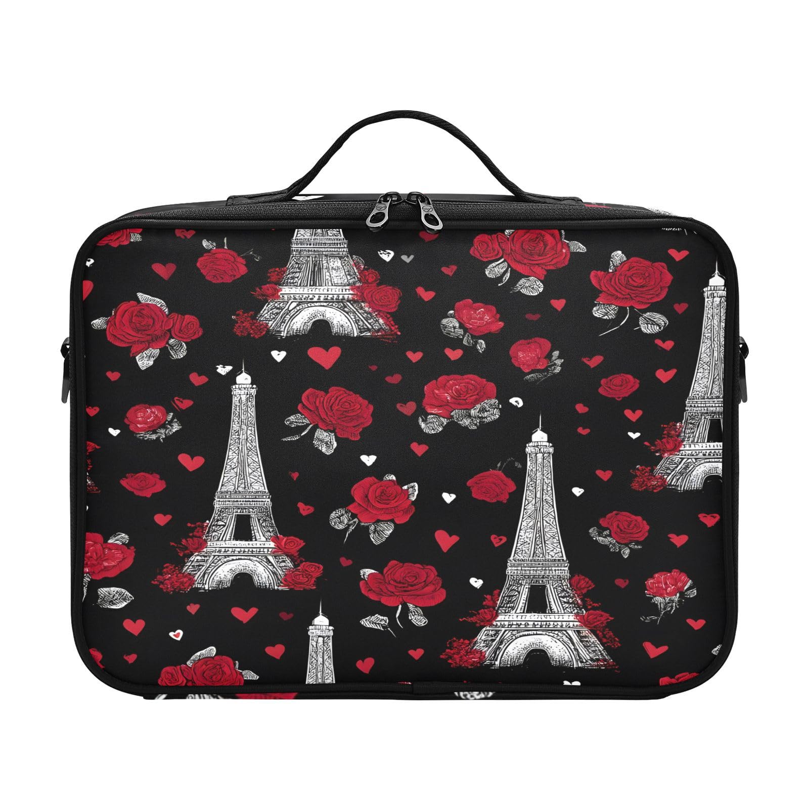 zyrtty Travel Makeup Train Case Eiffel Tower Rose Red Black Cosmetic Organizer Portable Storage Bag with Adjustable Dividers for Cosmetics Brushes Toiletry Jewelry Digital Accessories