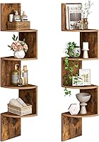 HOOBRO Rustic Brown Floating Corner Shelves, Set of 2 Wall-Mounted 4-Tier Bookshelves for Living Room, Bedroom, Bathroom, Home Office BF25BJP201
