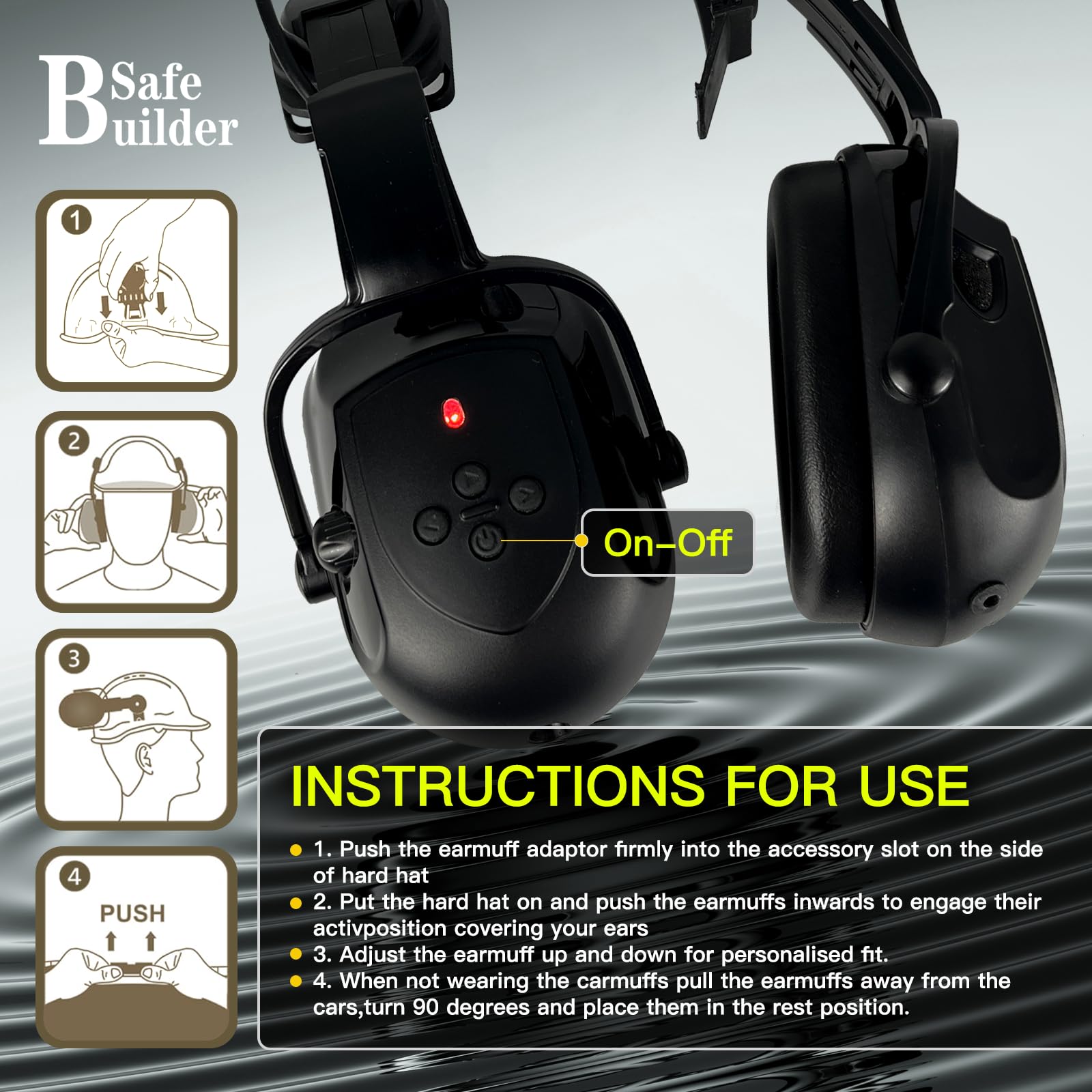 SAFEBUILDER Casco de seguridad con visera Bluetooth SNR 26dB casco duro con viseras montadas, orejeras ventiladas ANSI Z89.1