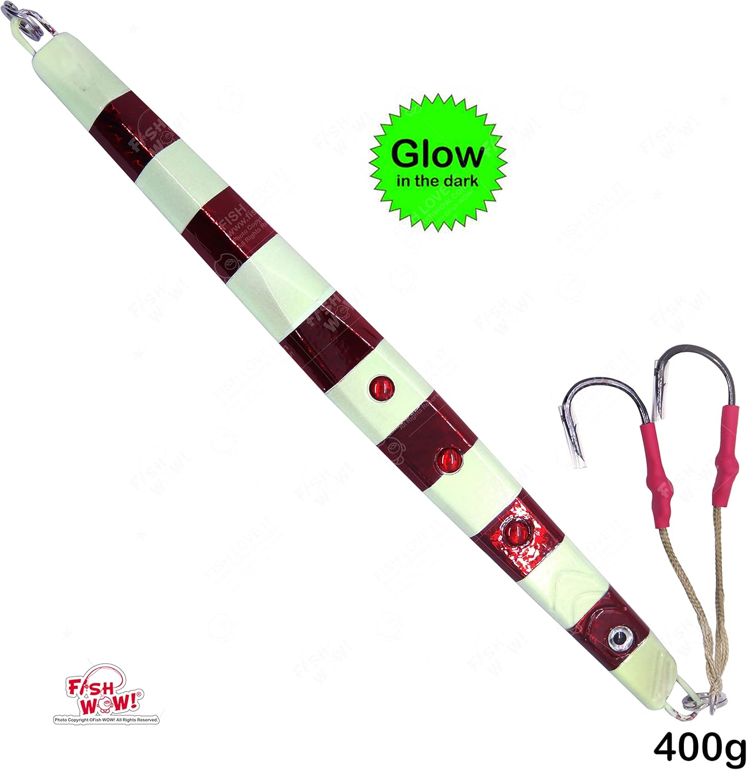 Red Glow Fish WOW!® 400g Speed jigs 14oz Fishing Vertical Knife Trolling Jig Fall Metal Flat Bait with Two Assist Hook