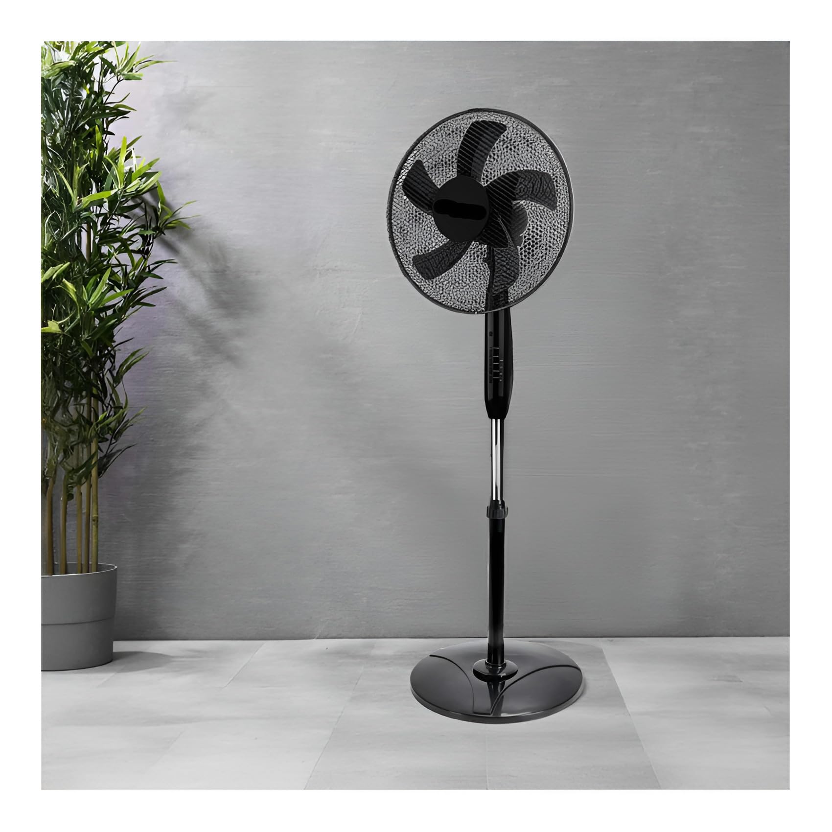 Genérico Ventilador de Pie 16" 40 cm con Mando a Distancia, 5 Aspas, Motor DC Cobre 40W Bajo Consumo, 3 Velocidades, Oscilación 180°, Temporizador 1h, Altura Ajustable 107-130 cm, Negro
