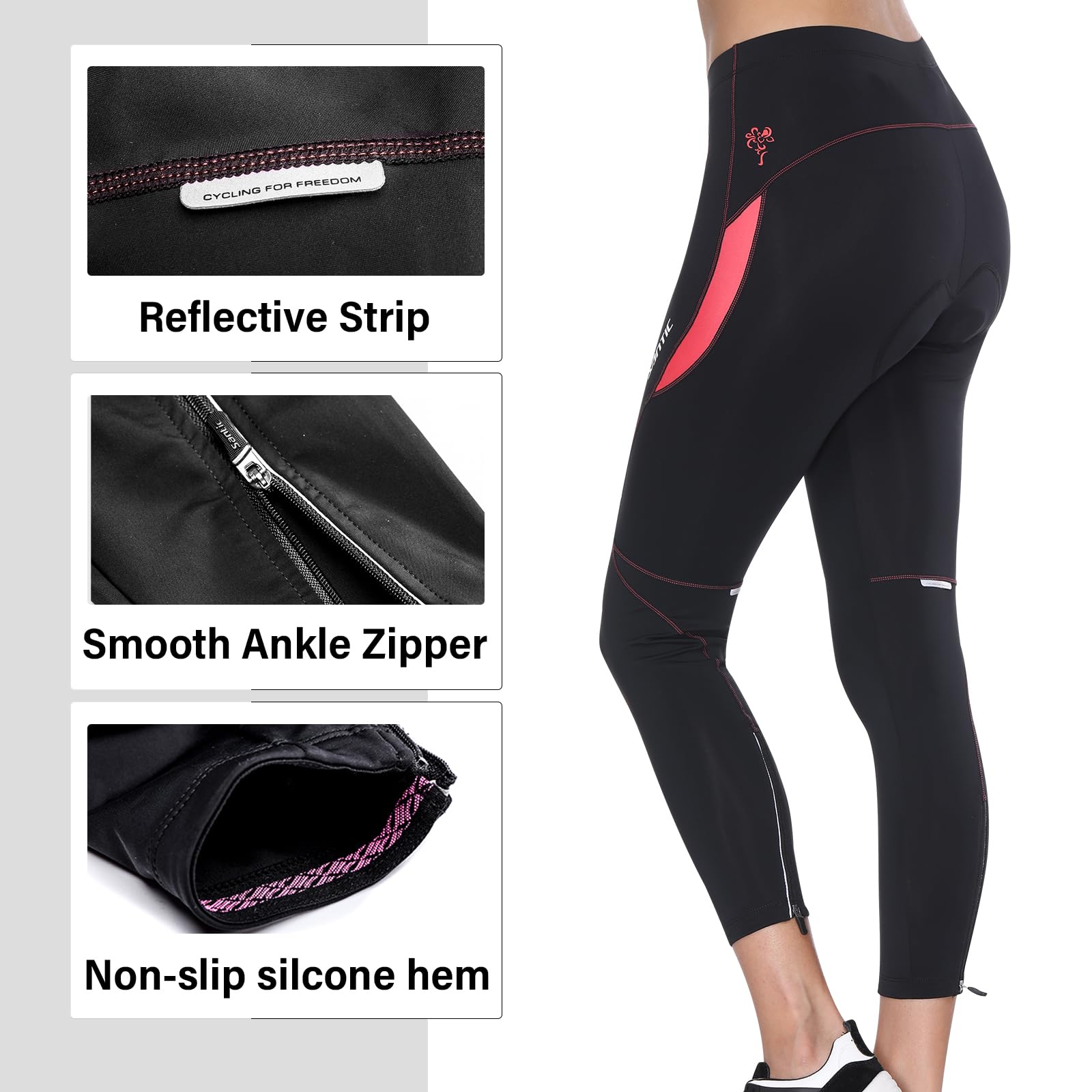 Santic Pantalon Cycliste Femme Rembourré - Velo Longues avec Coussin pour Femme - Parni