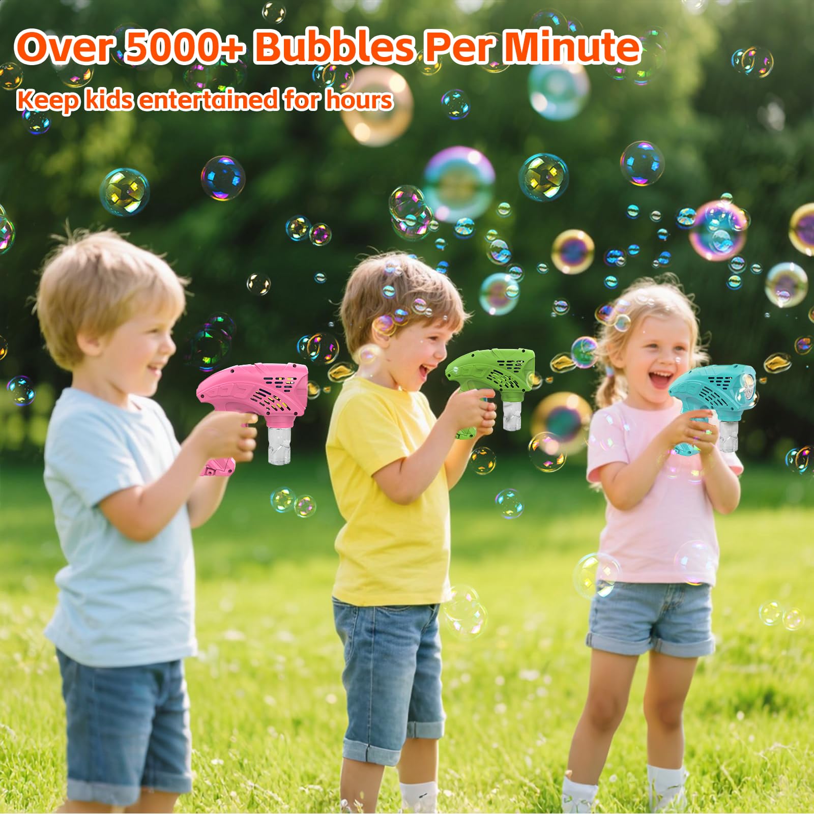 113A Panamalar 3pcs Pistolets à Bulles,Machine à Bulles Savon Enfants 4000+Bulles Contient 3 Flacons de Solution et 10 Sachets de Recharge Enfant/Anniversaire/fête