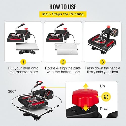 Miniatura 5 de VEVOR Máquina de prensa de calor 11 en 1, máquina de prensa de camisetas con oscilación de 360°, impresión digital de camisas, multifunción,