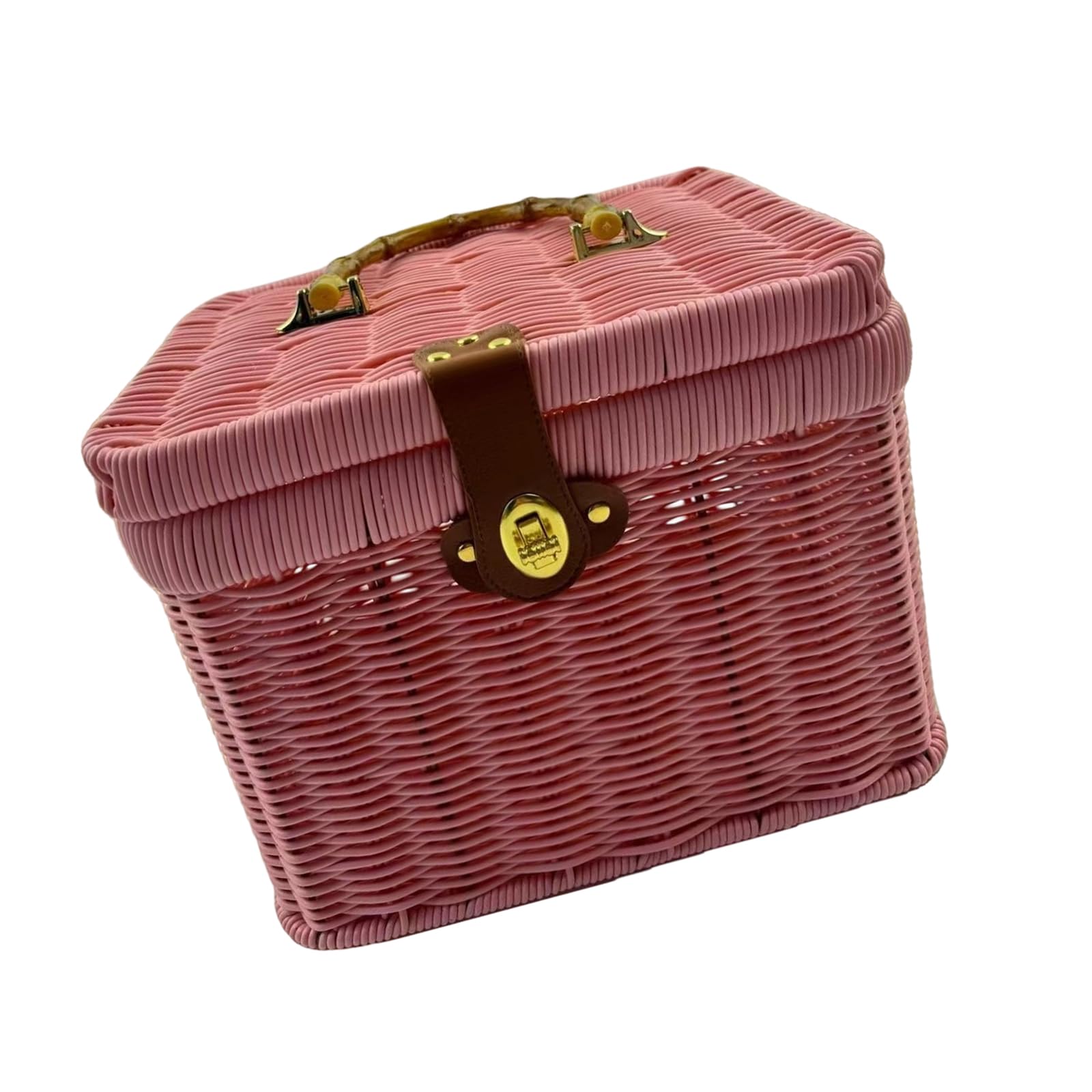 Handwoven Container Storage Box Rattan Styles Organiser Basket with Lid Suitable for Various Items Interlaced Storage Basket with Lid