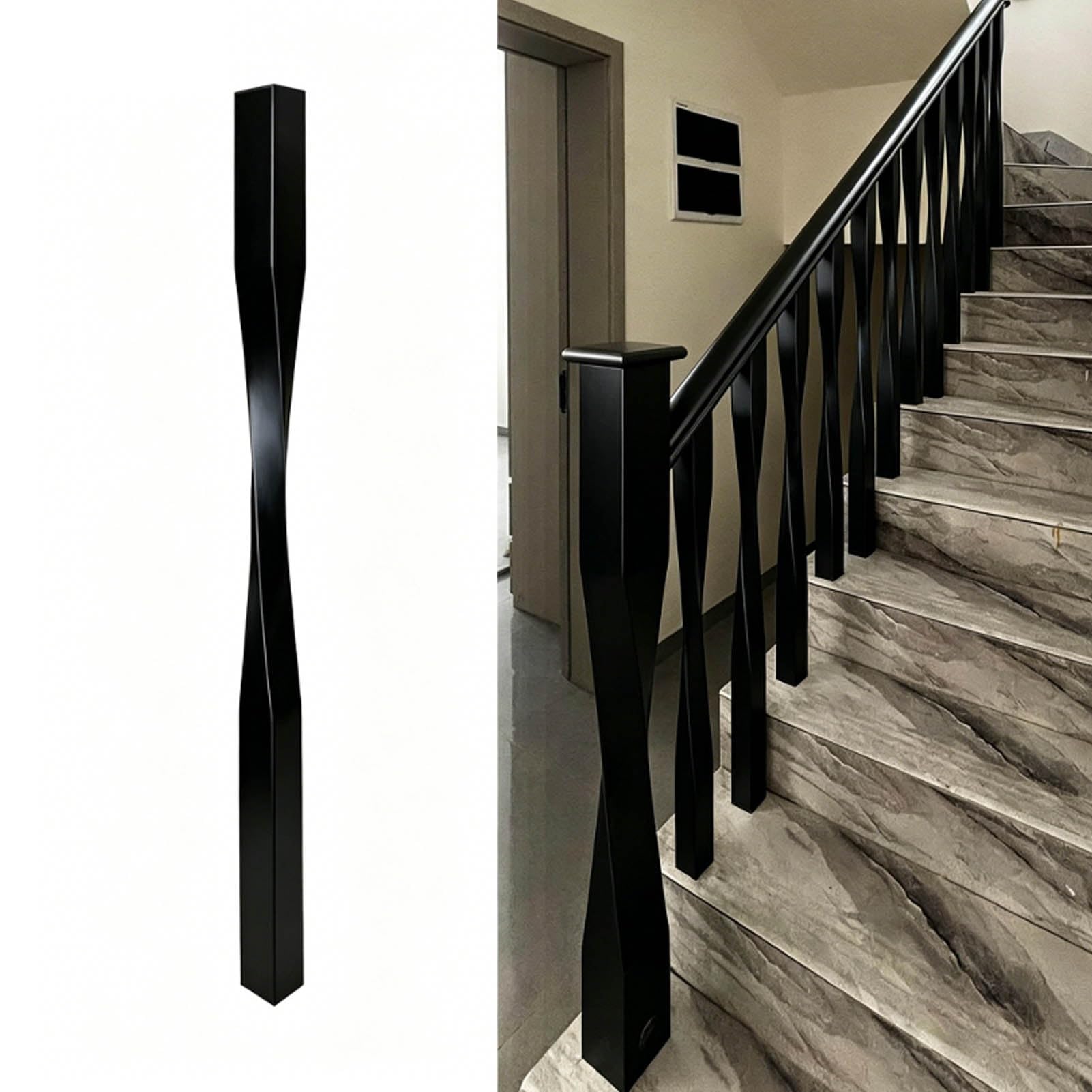 JFBLSD Solid Wood Stair Balusters, Indoor Stair Railing Spindles Contemporary Staircase Spindles Bundles Handrail Parts for Contemporary Home Décor(Black,1Pcs)