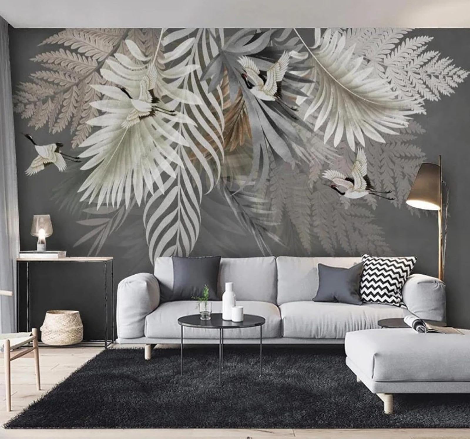 XLMING Retro Hand Drawn Leaves Birds Art 3D Wallpaper Luxury Silk Study Dining Feature Sofa Grey Bedroom Living Room Tv Decorative Wall-300cm×210cm
