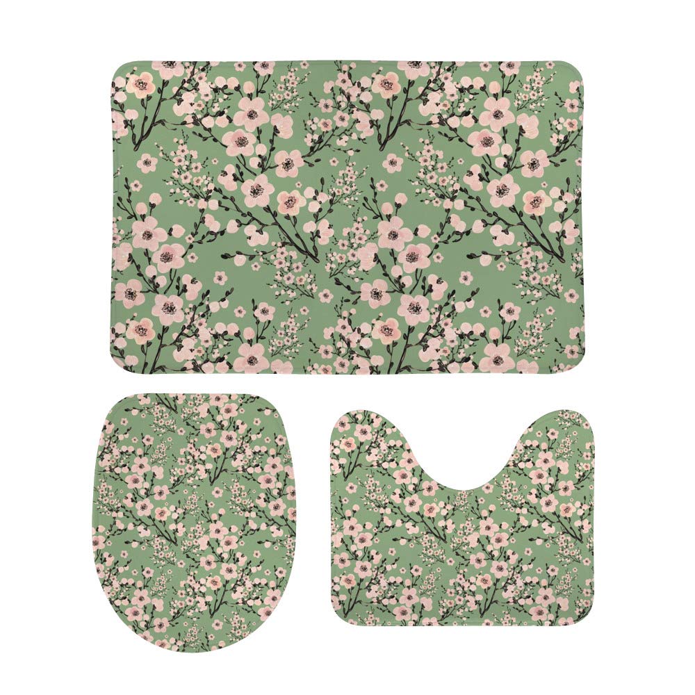 Tapis de salle de bain rose CHEHONG lot de 3 avec contour U en mousse