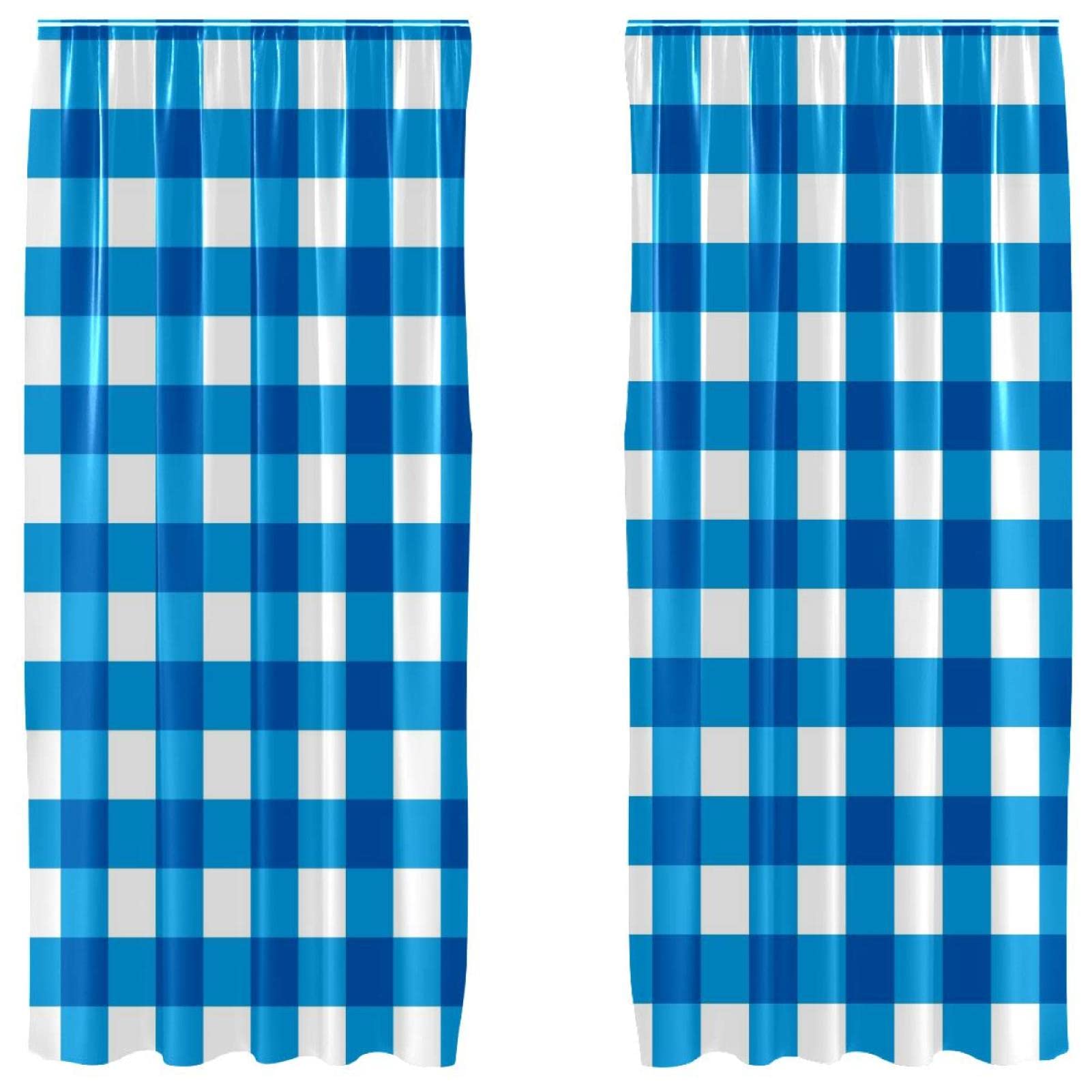 Cortinas de cuadros azules de 55x84 pulgadas para crear un ambiente acogedor y lleno de luz