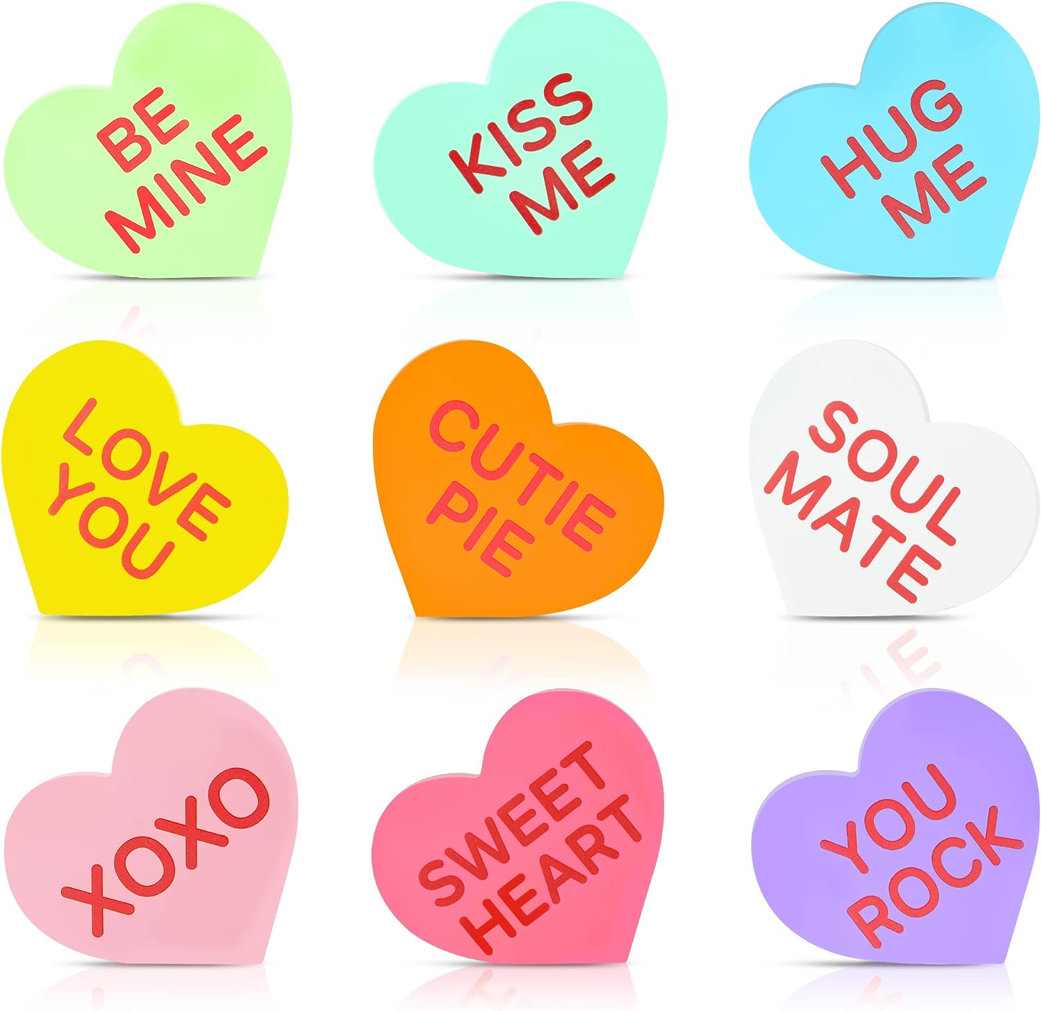 9 Pieces Heart Wood Sign Candy Conversation Heart Tray Decor