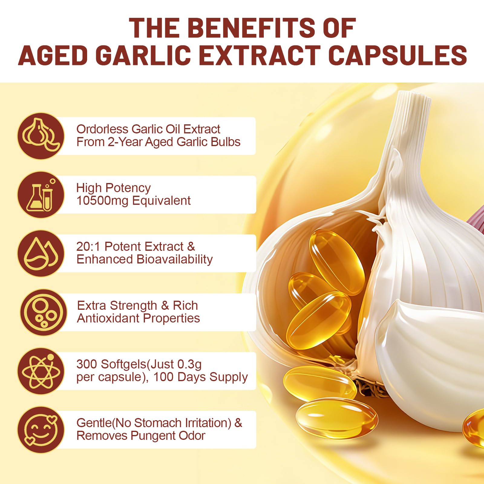 OnHeal Aged Garlic Extract Capsules, 300 Count 7500mg Odorless Garlic Supplement, Rich in Magnesium, Chromium, Vitamin B1 & B9, Supports Immune Health and Heart Function | 2-Year Aging | Antioxidant Benefits - 3