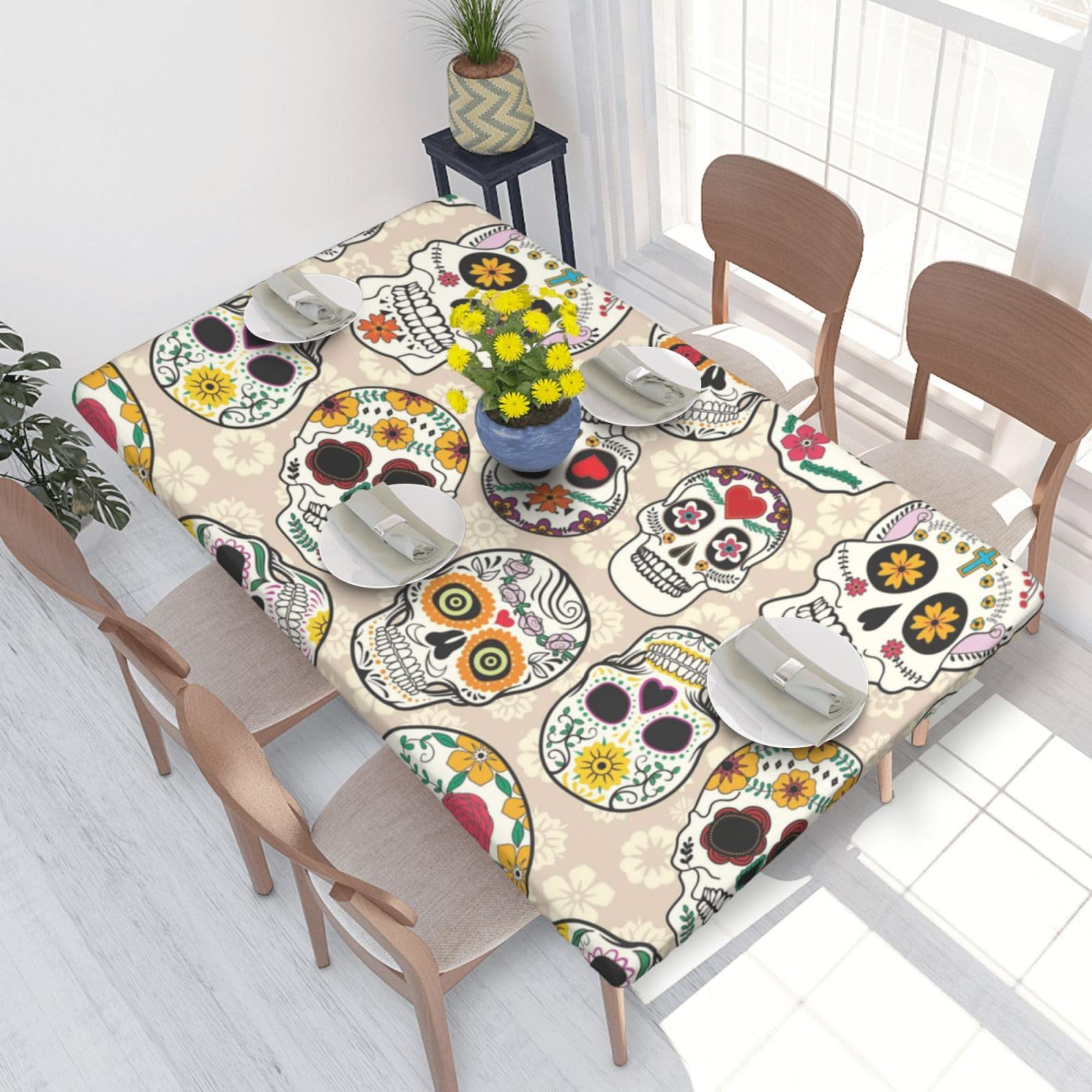 BNVSADC Mexican Skull Printed 4FT Tablecloth 122x76 CM Polyester Kitchen Water Resistant Table Cloth Dining Table Decoration Table Covers