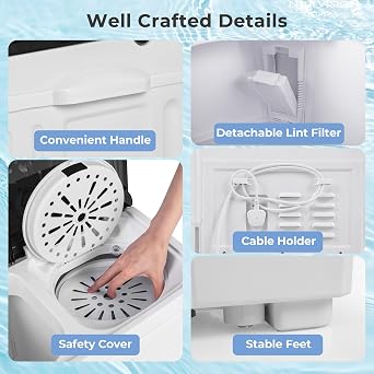 Giantex Portable Washing Machine, 20 LBS Washer & Spinner Combo with Built-in Drain Pump & Time Control, Compact Twin Tub 12 LBS Washing & 8 LBS Spin Drying for Apartment Dorm RV (Black+White)
