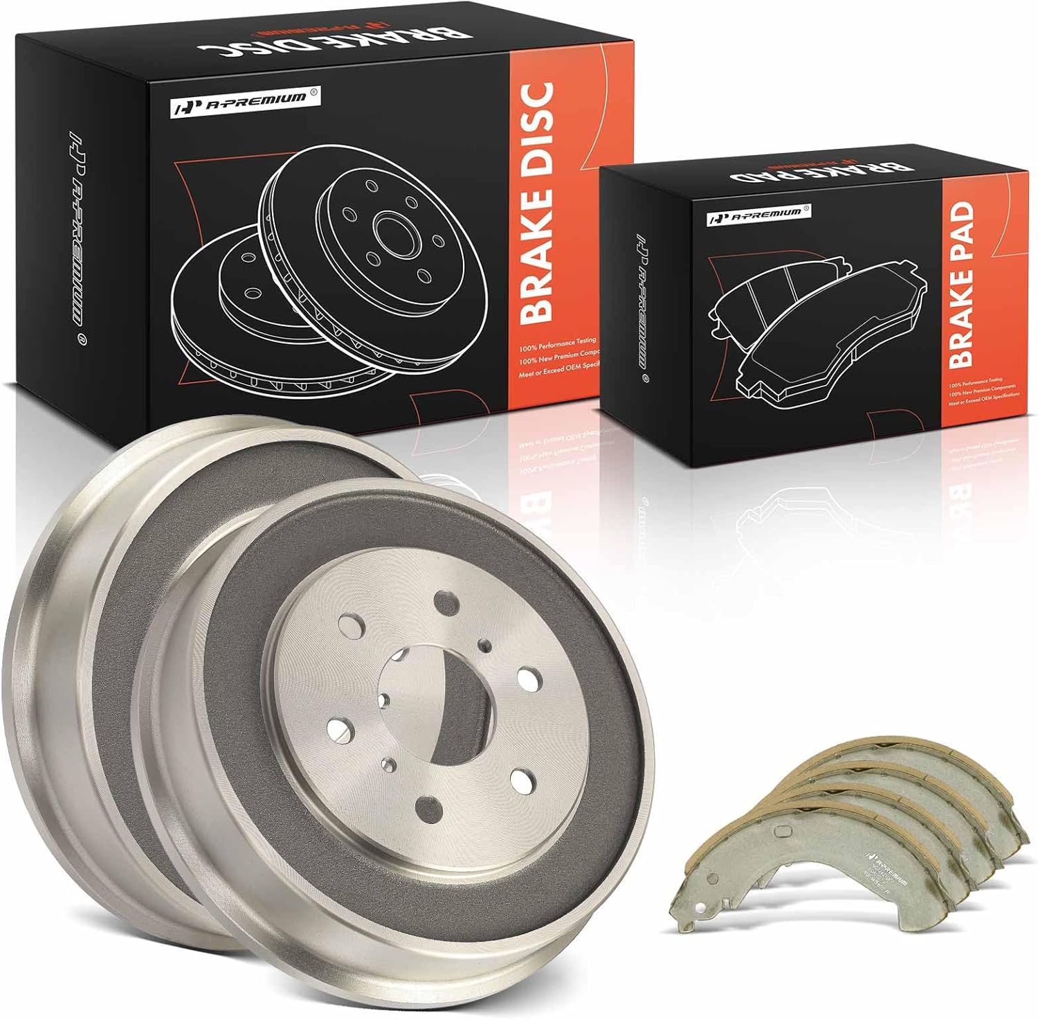 A-Premium 8.66 inch (220mm) Rear Brake Drums + Ceramic Shoes Set Compatible with Select Chevrolet and GMC Models - Silverado Sierra 1500 2005-2008, Silverado Sierra 1500 Classic 2007, 6-PC Set