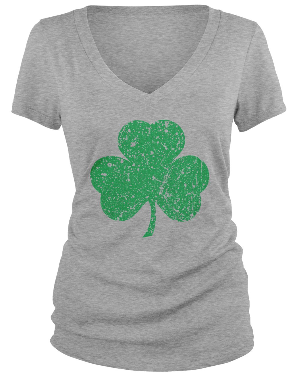 Amdesco Junior's Faded Shamrock, Lucky Clover St Patricks Day V-Neck T-Shirt