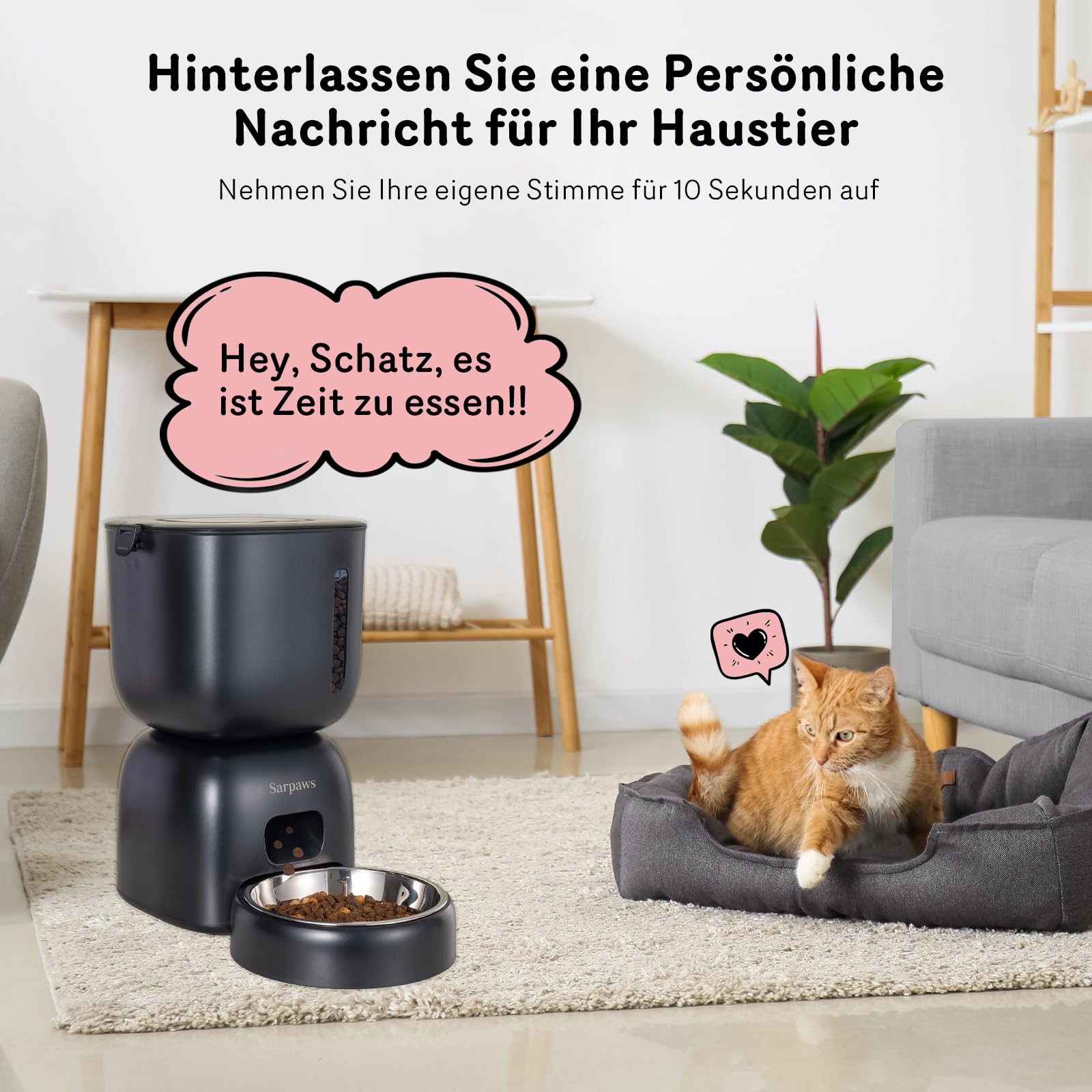 Futterautomat Katze und Katzen Trinkbrunnen FW1, Draht oder Batterie Futterspender Katze 3L Timer Pet Feeder - Verriegelbarer Deckel, Trockenmittelbeutel, programmierbare Portionskontrolle