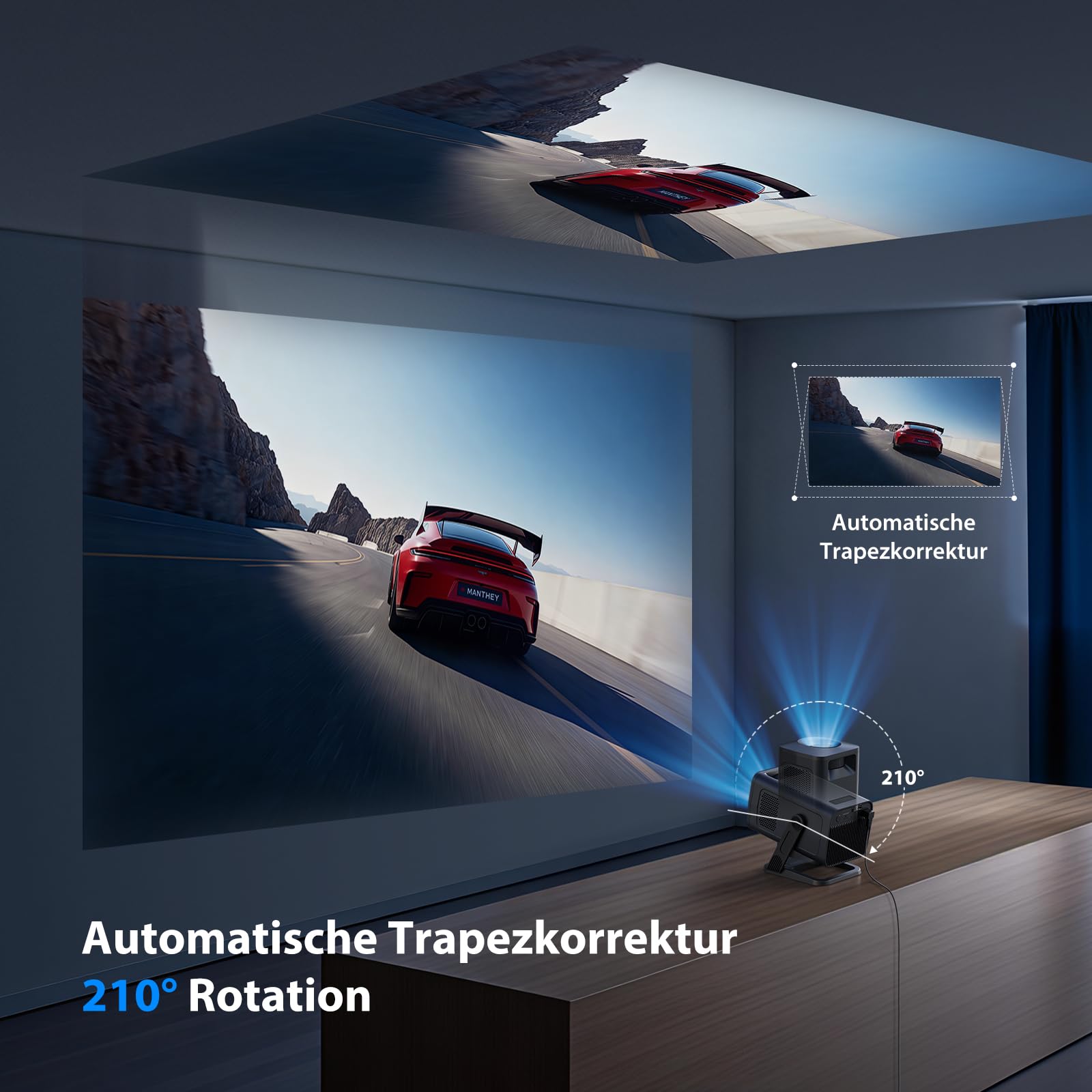 Mini Beamer mit Android 14 & Integrierte Apps, unterstützt 4K & 1080P | ZYNIX NIX500 Projektor Heimkino mit WiFi 6 & Bluetooth 5.4, Auto Keystone & 210° Rotation für Heimkino & Outdoor