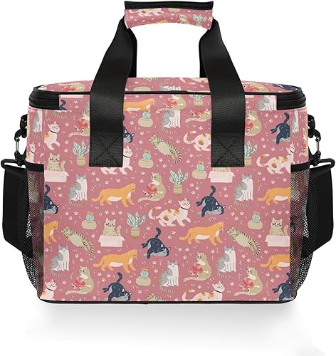 Miniatura 2 de Linda y divertida bolsa de almuerzo con diseño de gatos para mujeres y hombres, lonchera aislada de 15 litros, bolsa enfriadora grande a prueba de
