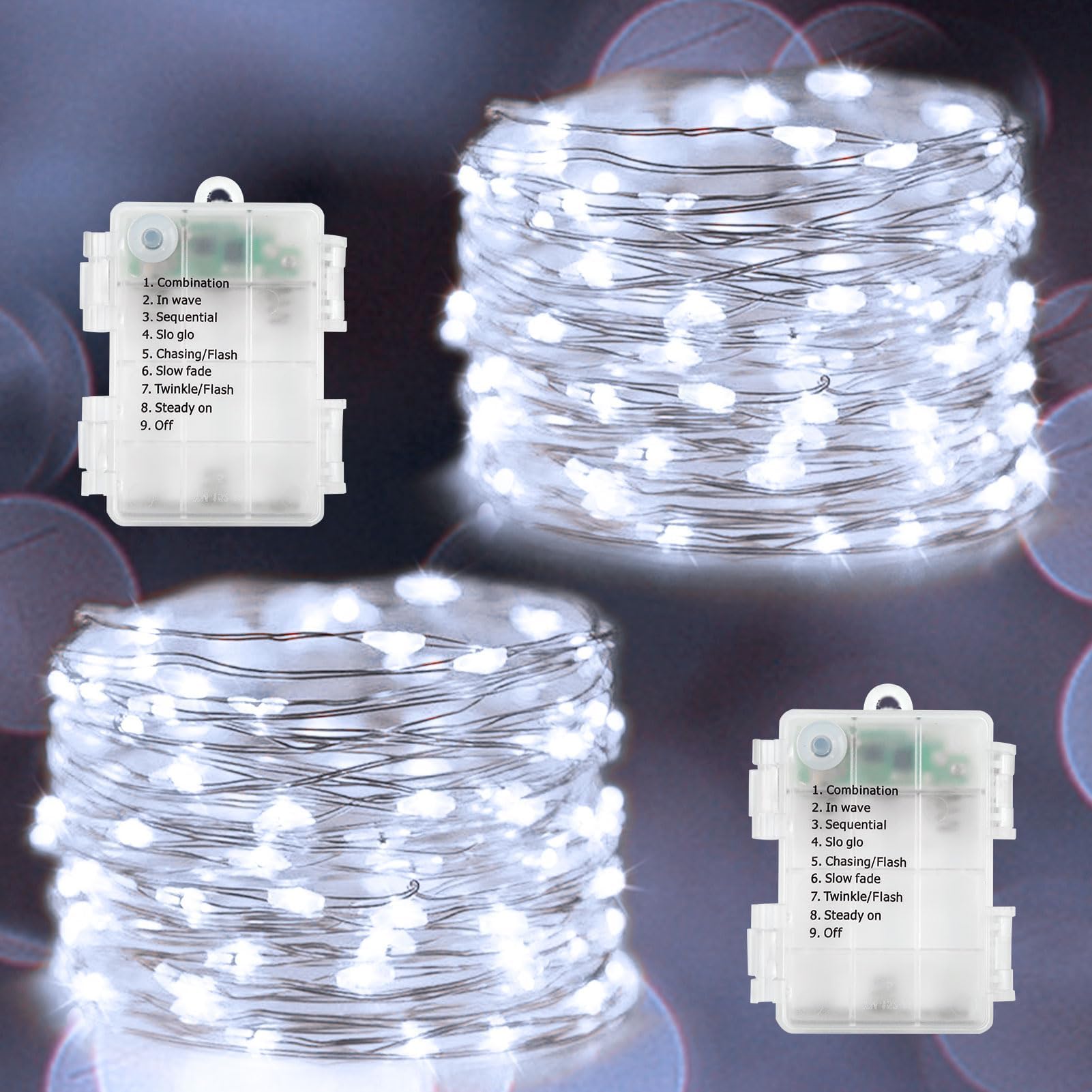 2 Pack Fairy Lights Battery Operated 100 LED 33Ft Silver Wire Christmas Lights Auto Timer 8 Modes Waterproof Mini String Lights for Indoor, Garden, Yard, Fence, Wedding Decor (Cool White)