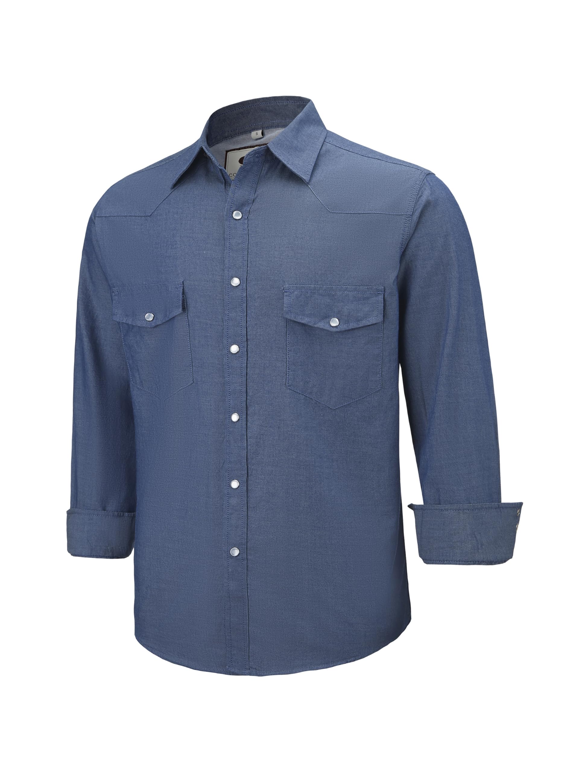 Champ HorseMen's Denim Western Cowboy Pearl Snap Work Long Sleeve Casual Button Down Up Shirt