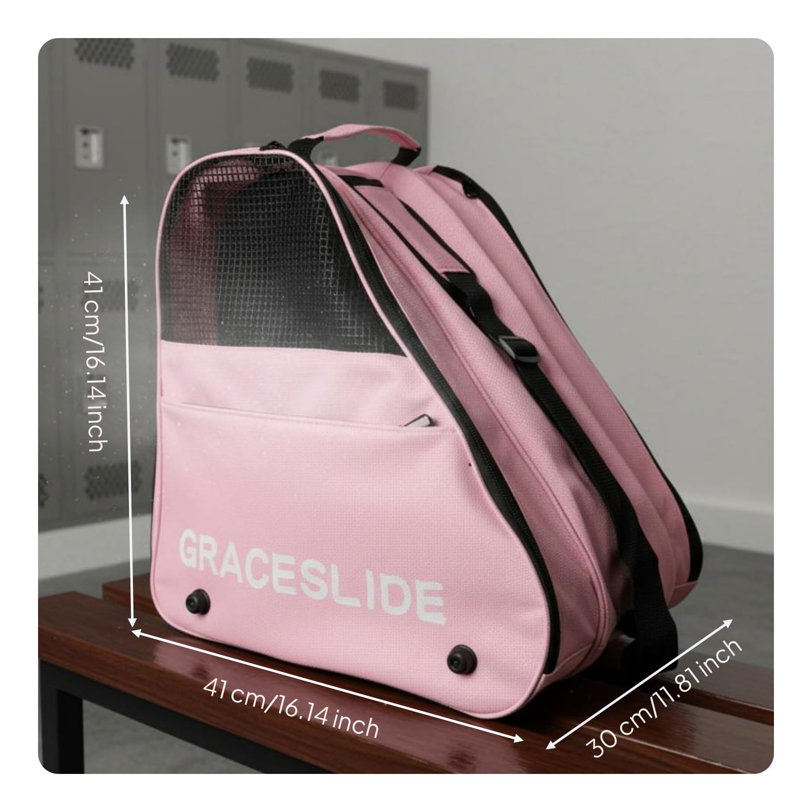 Amagogo Sac de Rangement Patinage Sac de Transport Sac à roulettes Sac à Patins avec Conception à Trois Compartiments Fond Renforcé et Clous Anti-Usure, Rose