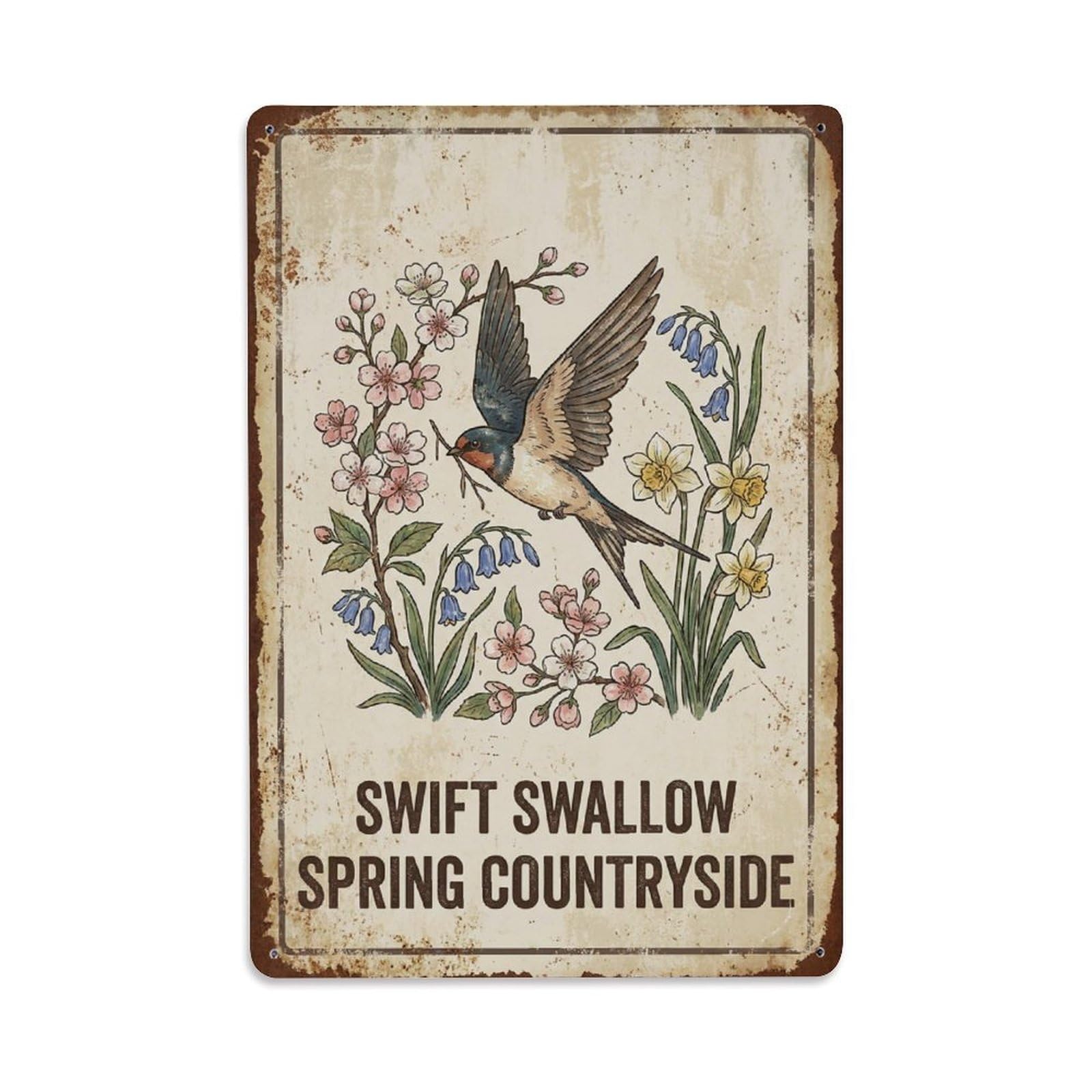 Swift Swallow Spring Countryside Nest Metal Tin Sign