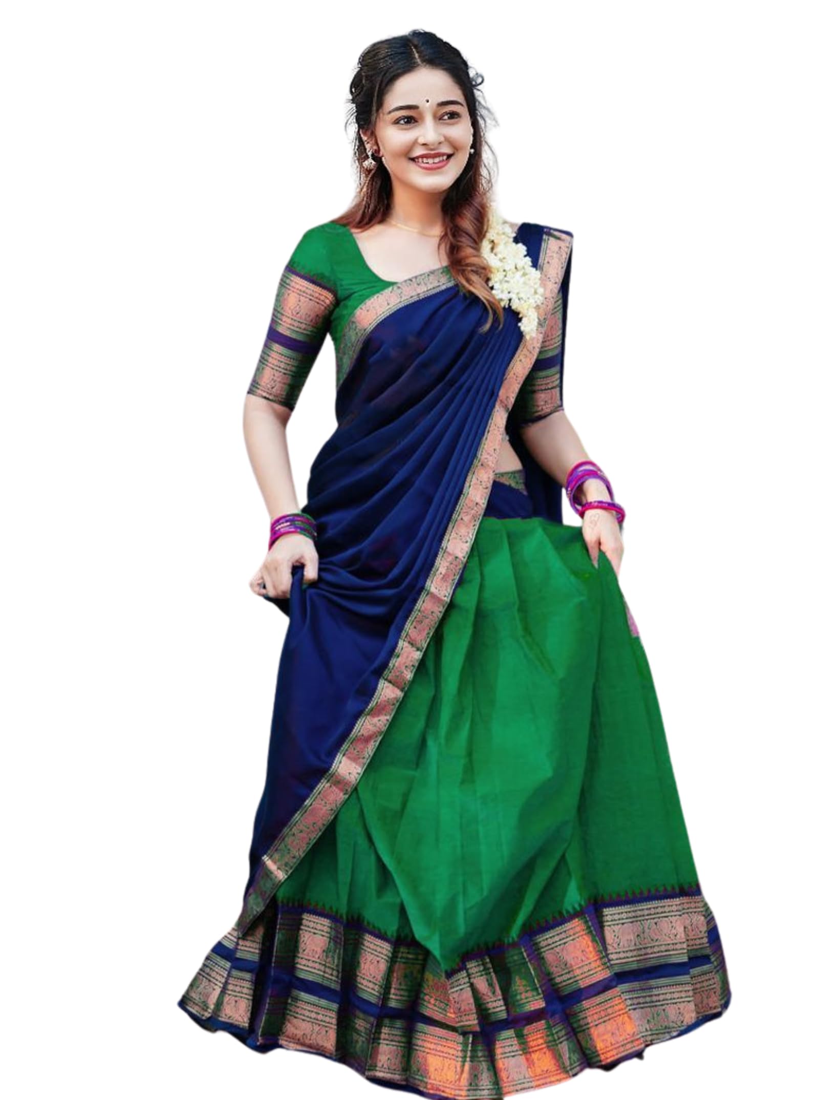 Women's Indian Traditional Unstitched Kanjivaram Kanchipuram Silk Pure Zari Weaving Lehenga Choli Along With Dupatta With Unstitch Blouse, Half Saree (HT_54)