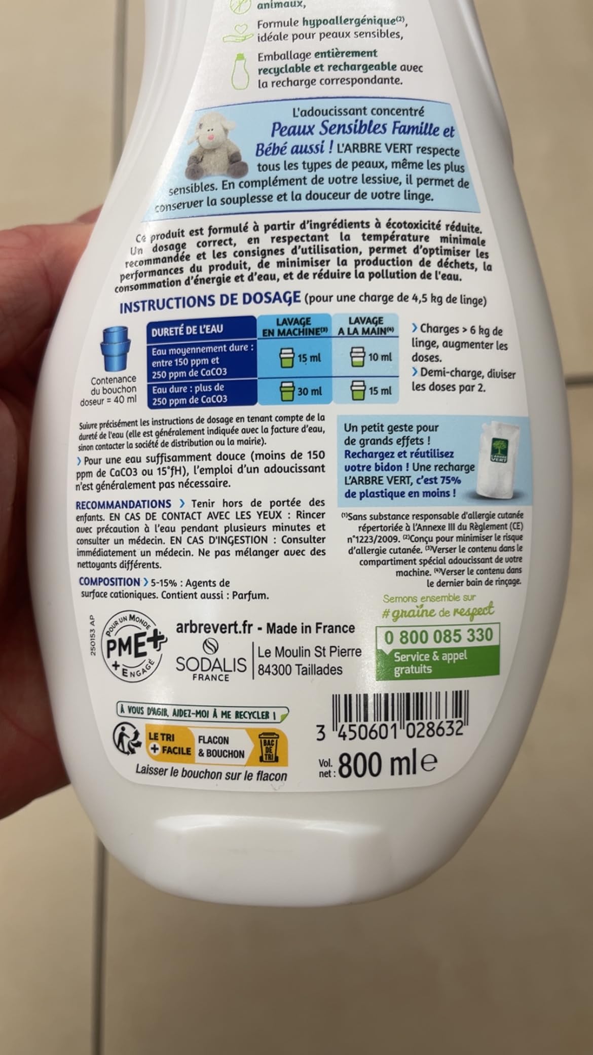 L'ARBRE VERT - Adoucissant Peau Sensible 800Ml - Lot De 3
