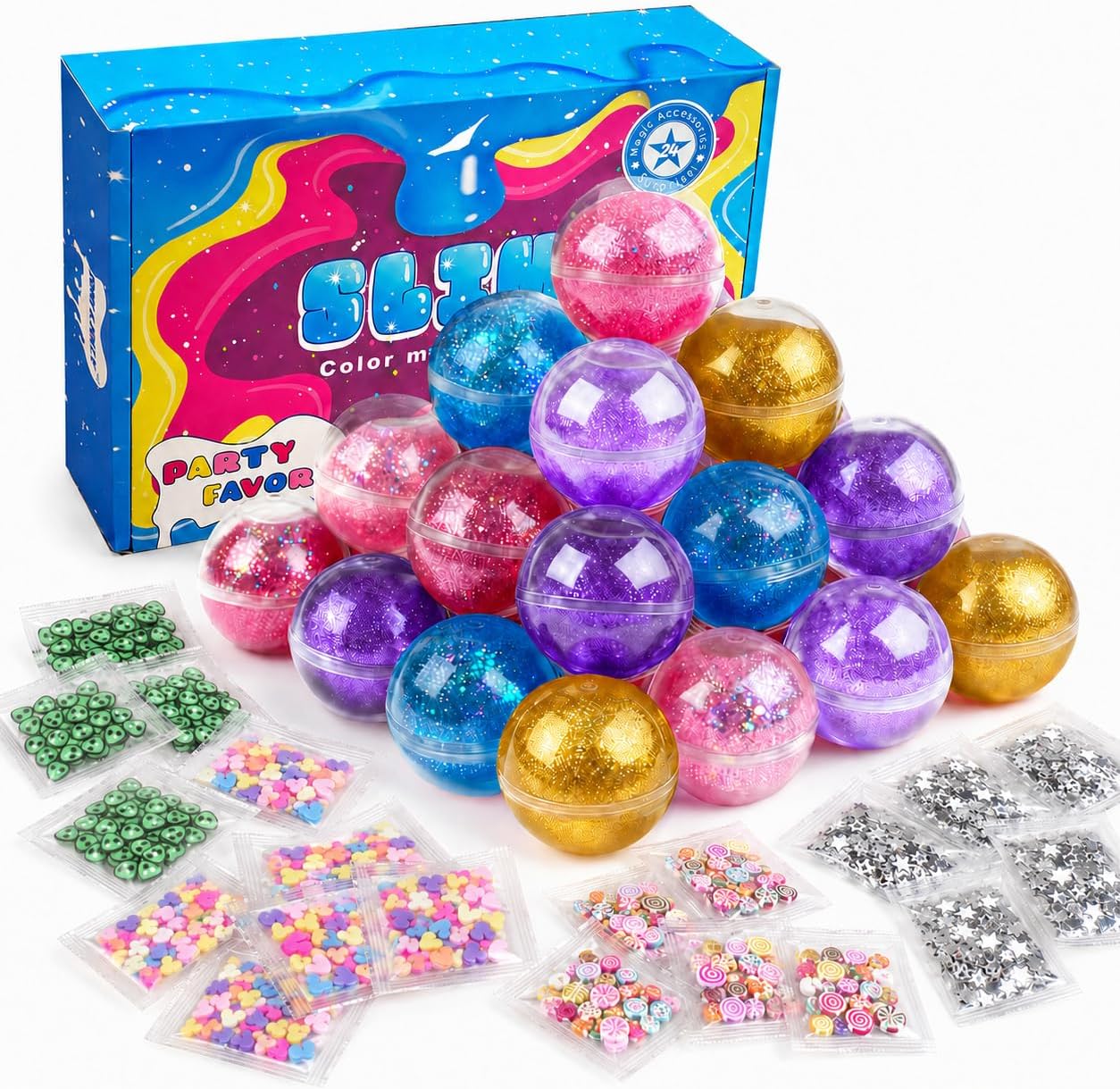 24 Pack Slime Kit for Girls 8-12 with Sequins, Bulk Slime Party Favors