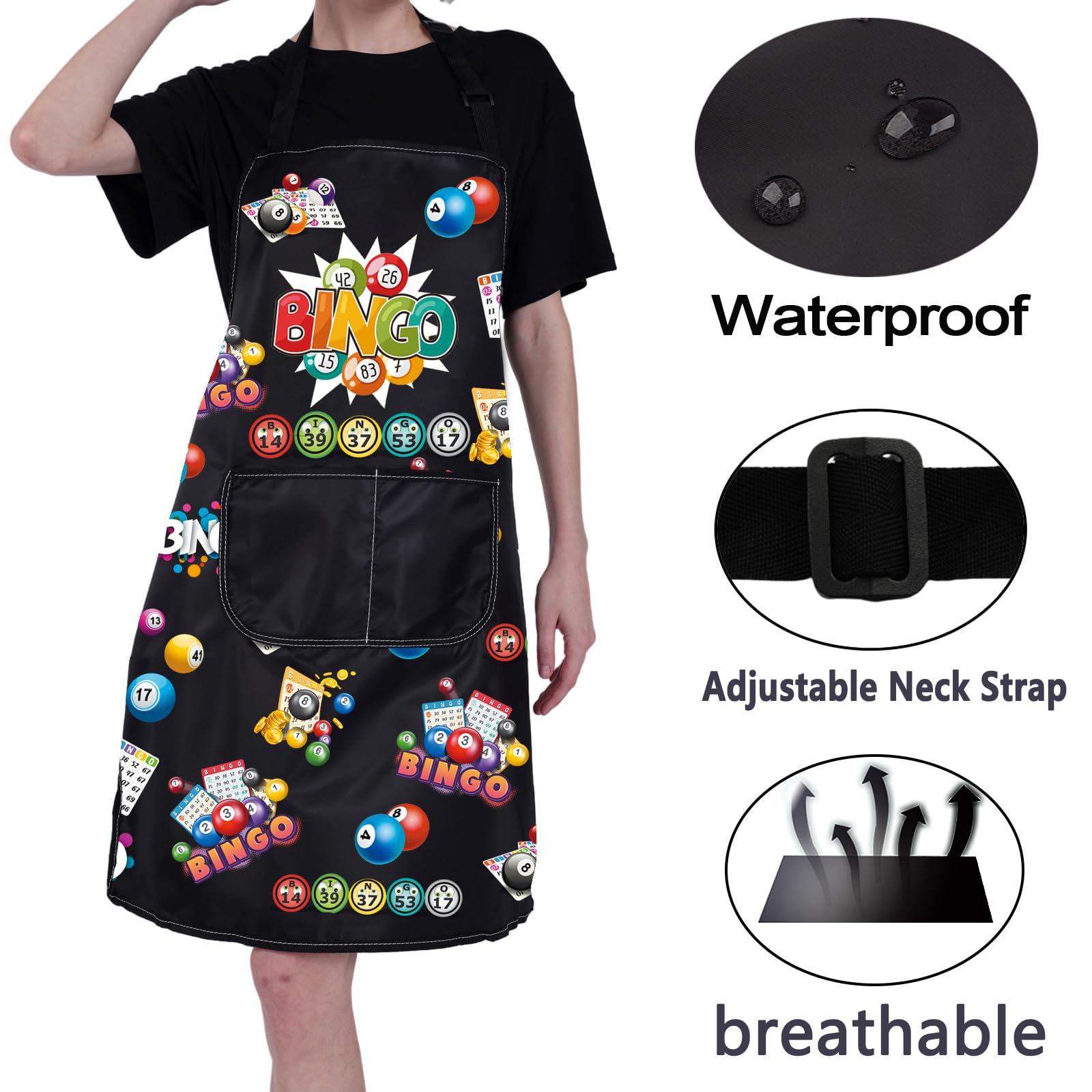 BNQL Bingo Lover Gifts Bingo Apron Bingo Gifts for Women Men Bingo Kitchen Cooking Apron with Pocket Bingo Player Gifts (Bingo Apron) - Image 3