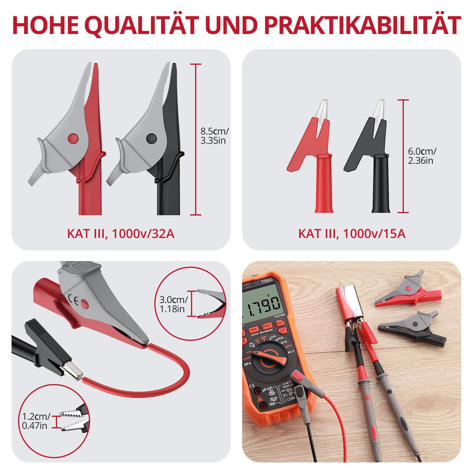 BINTA Multimeter Messleitungen Set 25-in-1 Elektro-Multimeter-Testkabel mit Krokodilklemmen, Testsonde, Federgreifer, Bananenstecker für Spannungskreistester