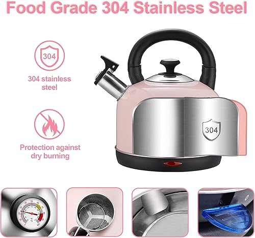 Miniatura 3 de Caldera de temperatura eléctrica, de acero inoxidable de 2 litros, con termómetro para té y café, 1200 W, apagado automático, protección contra