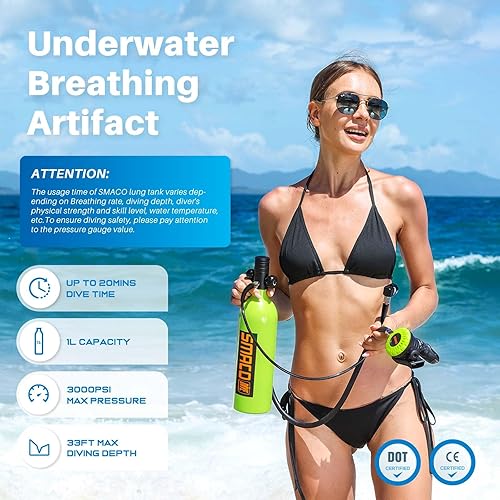 Miniatura 9 de SMACO Equipo de buceo para buceador de 1 litro mini tanque de buceo con 15-20 minutos pequeño kit de tanque de buceo de emergencia para exploración