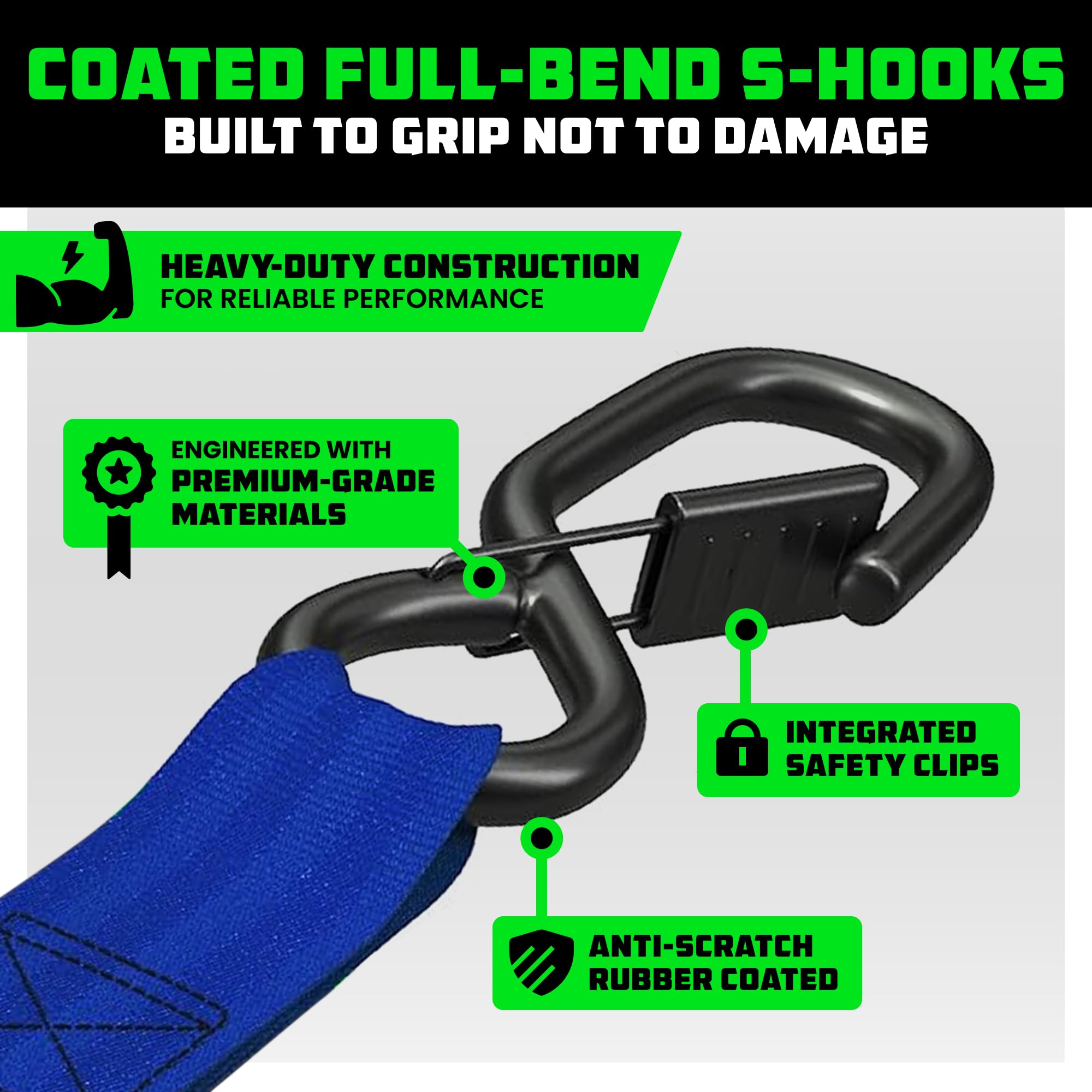 Rhino USA Retractable Ratchet Straps (2-Pack) - 5cm x 3m (1,360kg Break Strength) - Heavy Duty Auto Self-Retracting Tie Down Straps for Truck, Cargo Trailer, Motorcycle, Bike & More - Blue