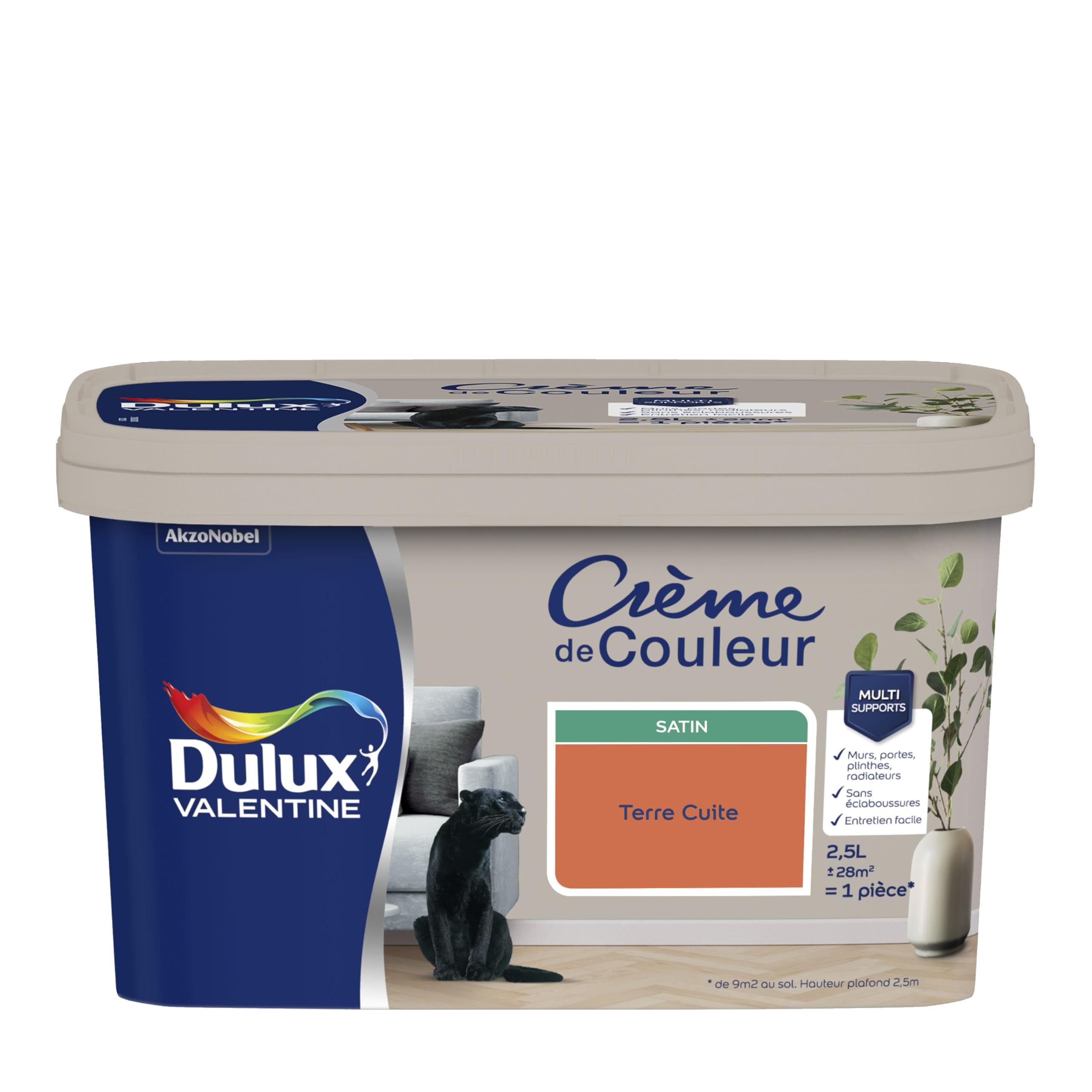 Dulux Valentine Crème de Couleur - Peinture multi-​supports intérieure - Satin Terre Cuite 2,​5 L