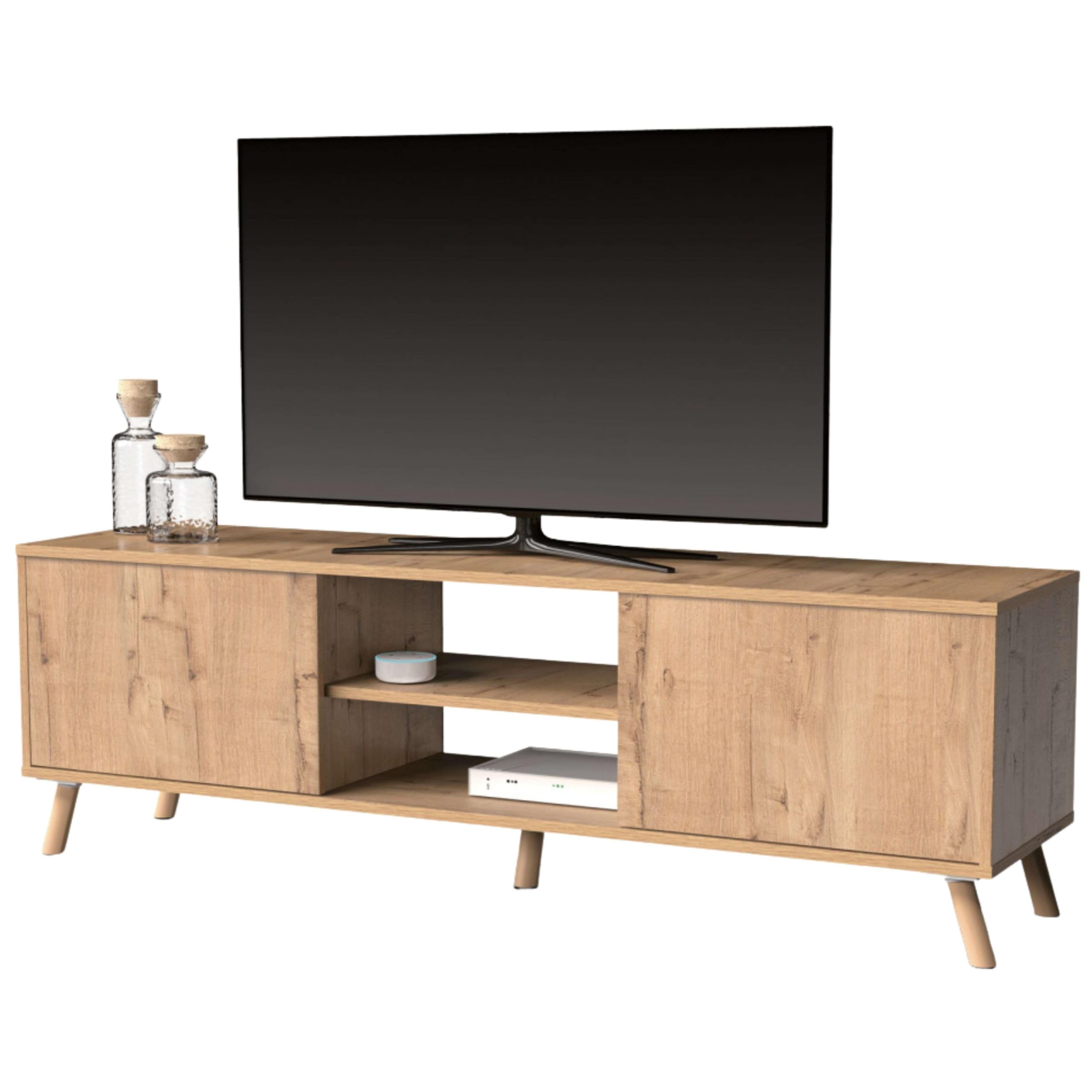 MUEBLES PITARCH | Mueble TV con Patas 2 Puertas y Estante, Mueble de Televisión Industrial, Roble Gold, 55x160x40cm, Módulo de Salón, Moderno, Modelo Oslo