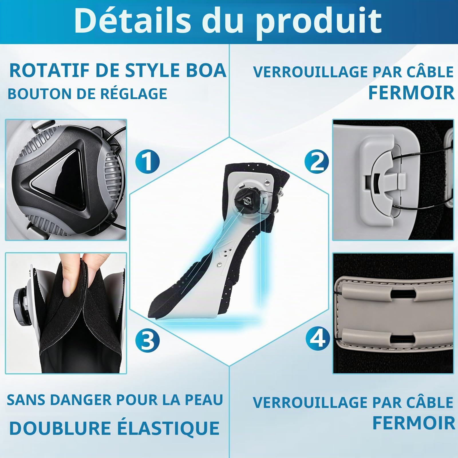 BRGD 1 Paire Orthèse de Pied Tombant, Réglable Bande de Soutien du Pied Stabilisateur de Cheville pour Chaussures, L'entraînement et Marche