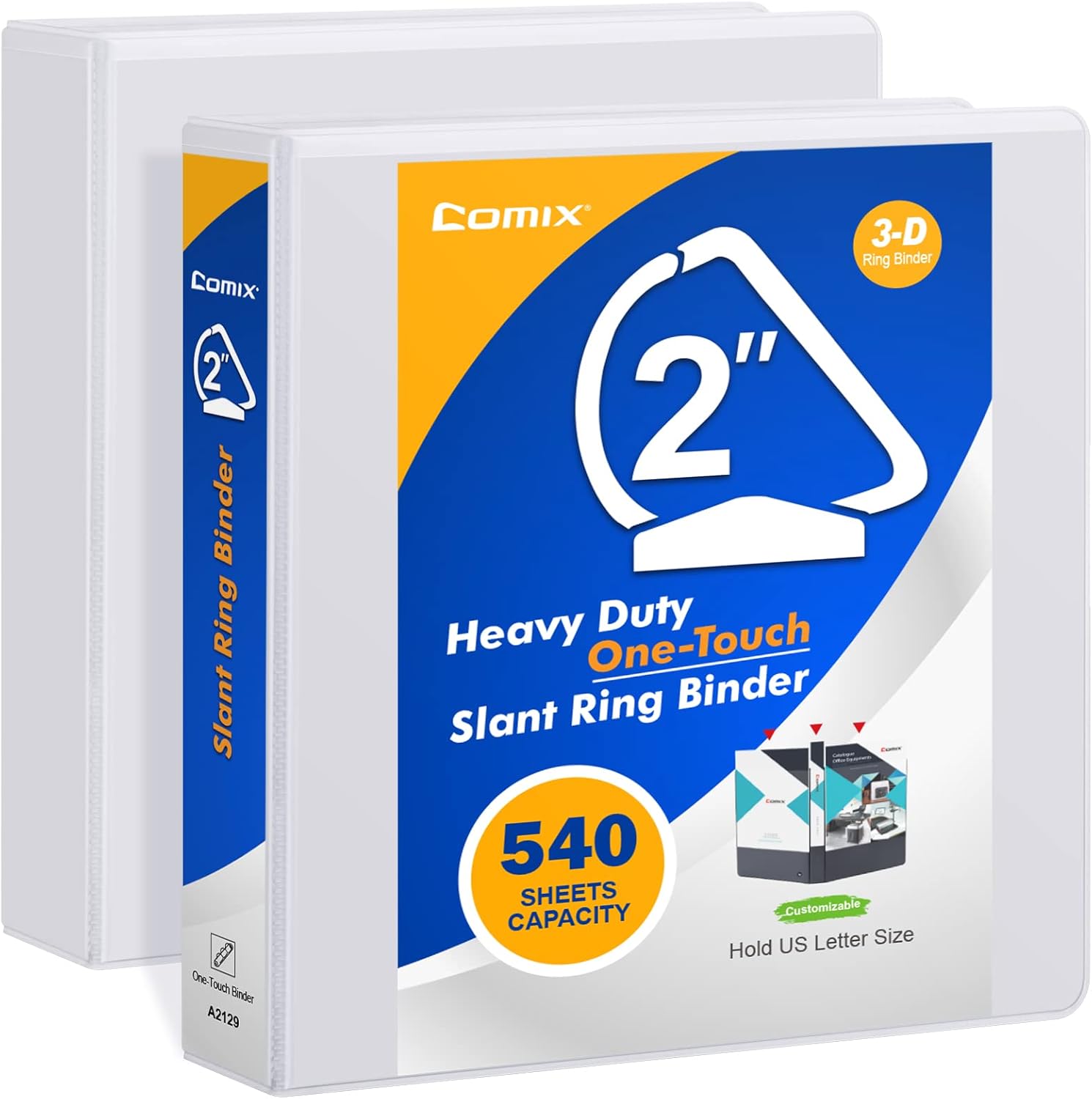 Comix Heavy Duty 3 Slant Ring View Binder, 2" One Touch