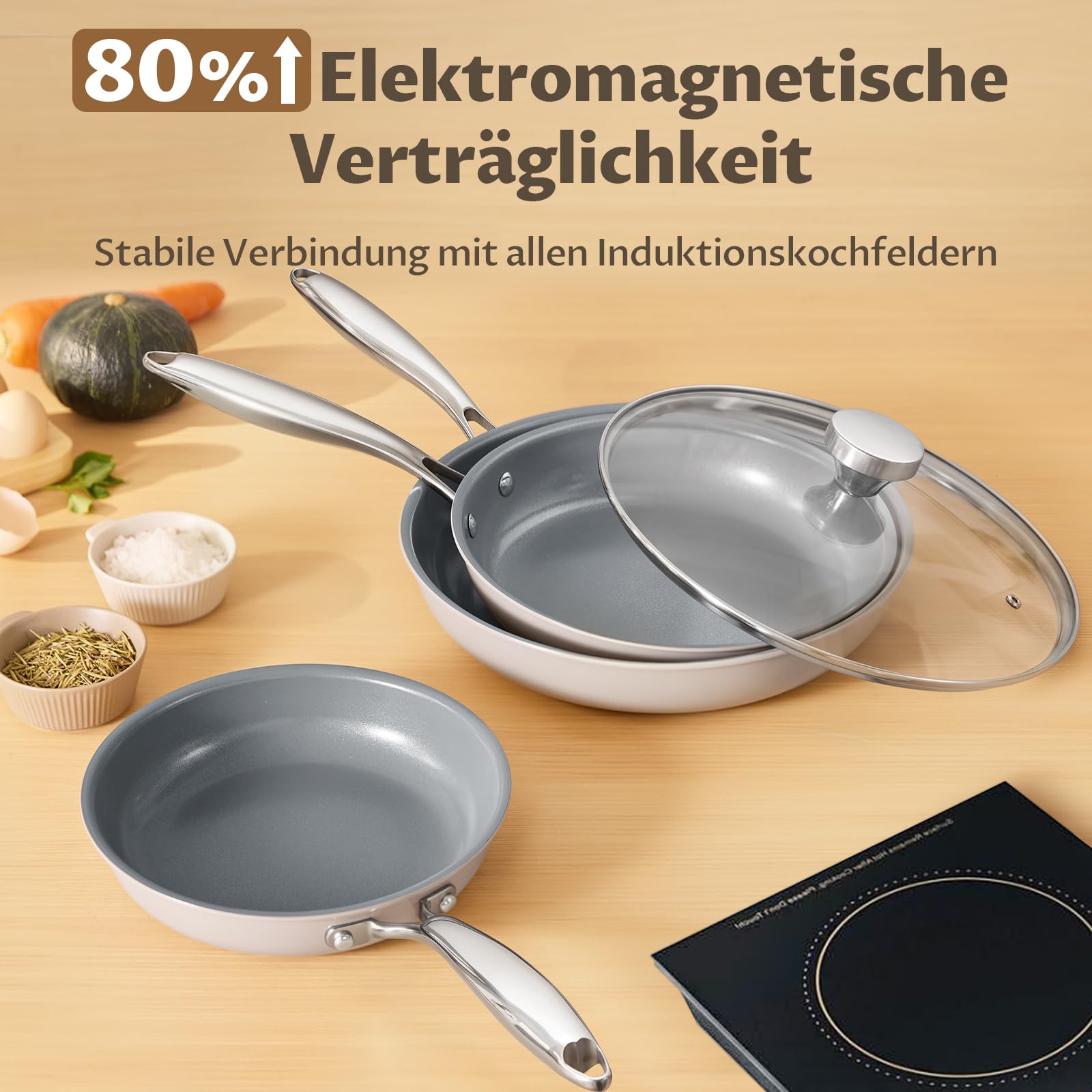 BLAZANT Pfannenset 5-teilig, Antihaft Keramik Pfanne Induktion 20/24/28 cm