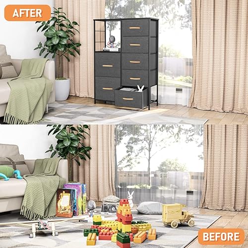 Miniatura 5 de Organizador de almacenamiento de tela, 7 cajones con estantes, armarios de almacenamiento de tela, unidades de almacenamiento, marco de acero, parte