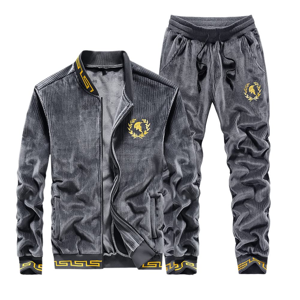 GUOCU Męski dres sportowy, pełny dres treningowy, 2-częściowy strój na co dzień, długi rękaw, komplet dresowy z zamkiem błyskawicznym, stójka, spodnie sportowe, na wiosnę, jesień, do joggingu, topy i dół