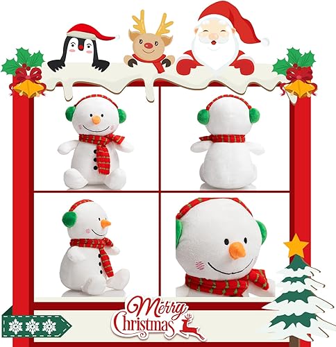 Miniatura 5 de WENMOTDY Juego de 4 juguetes de peluche de Navidad, Papá Noel, reno, muñeco de nieve y pingüino, muñecos de peluche, regalos para niños de 10