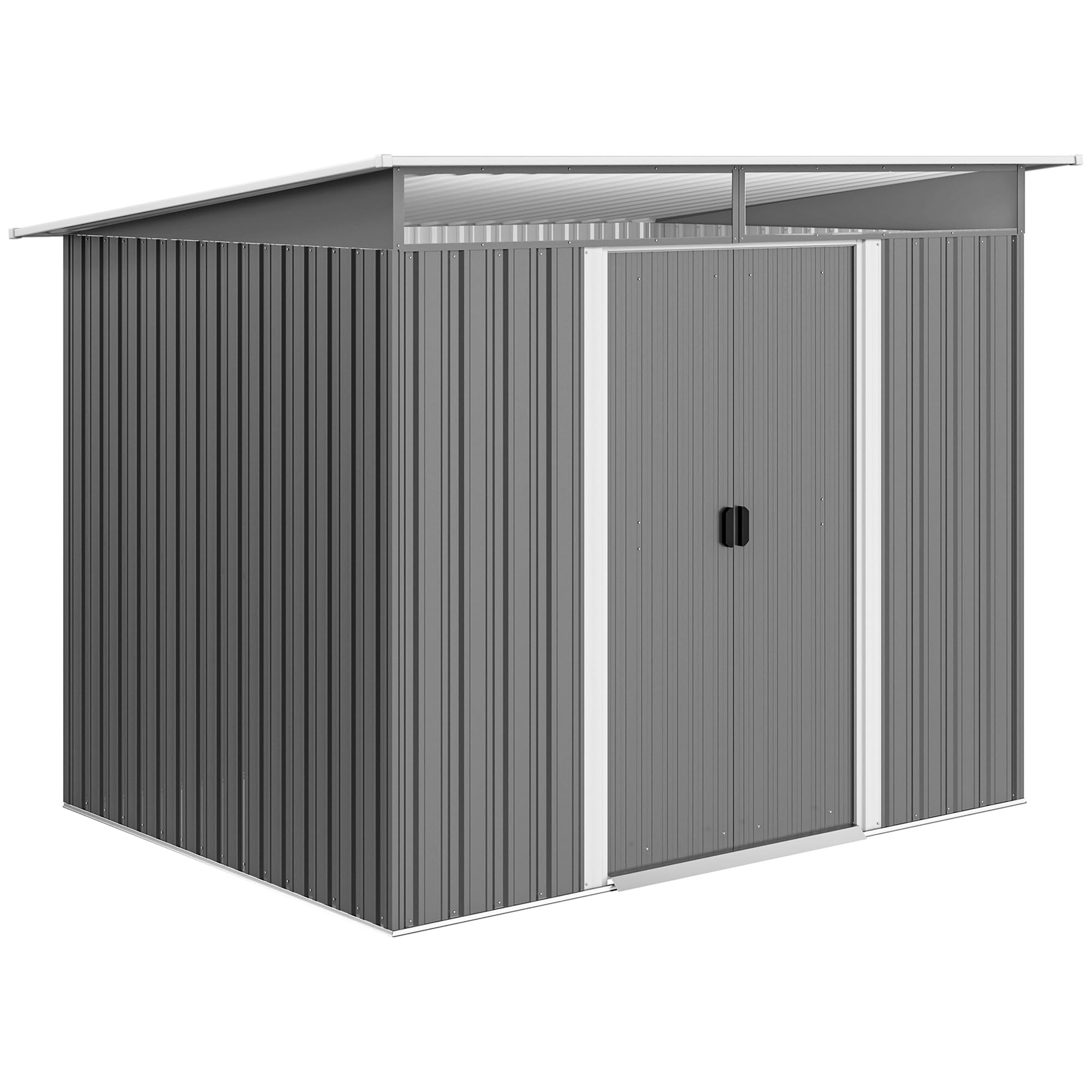 Outsunny Cobertizo de Jardín Exterior 4,​5 m² 260x194x200 cm Caseta de Jardín Exterior Metálica con Paneles Frontales Transparentes y 2 Puertas Corredizas para Almacenamiento de Herramientas Gris